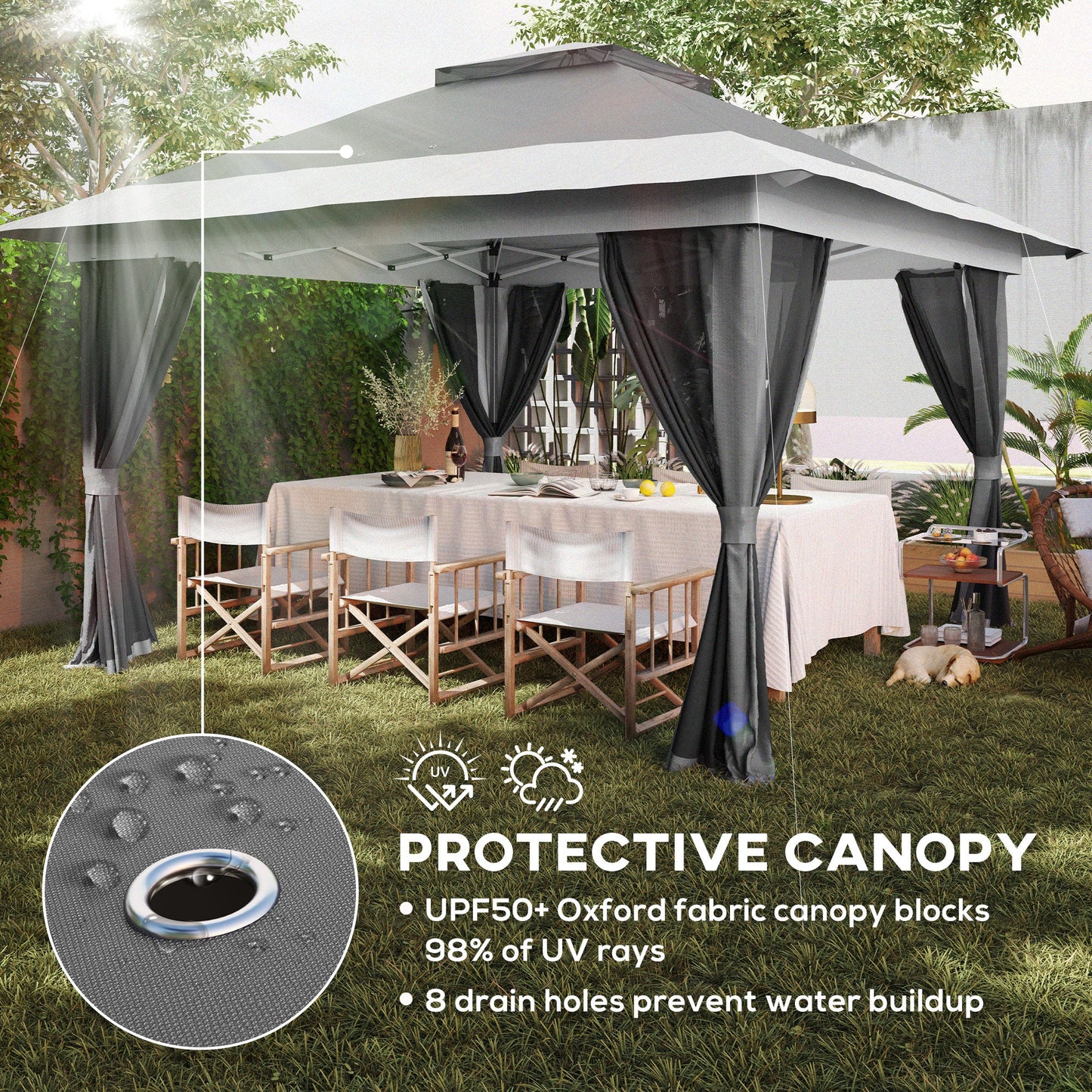 3.6 x 3.6m Pop Up Gazebo with Mesh Sides, UPF50+ Height Adjustable Party Tent Instant Event Shelter with Wheeled Carry Bag and Sand Bags for Garden, Patio, Dark Grey