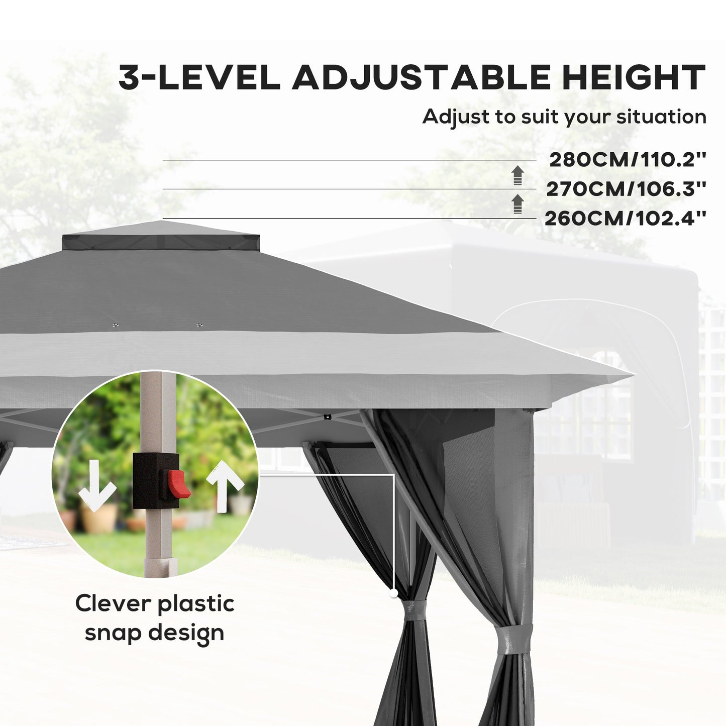 3.6 x 3.6m Pop Up Gazebo with Mesh Sides, UPF50+ Height Adjustable Party Tent Instant Event Shelter with Wheeled Carry Bag and Sand Bags for Garden, Patio, Dark Grey