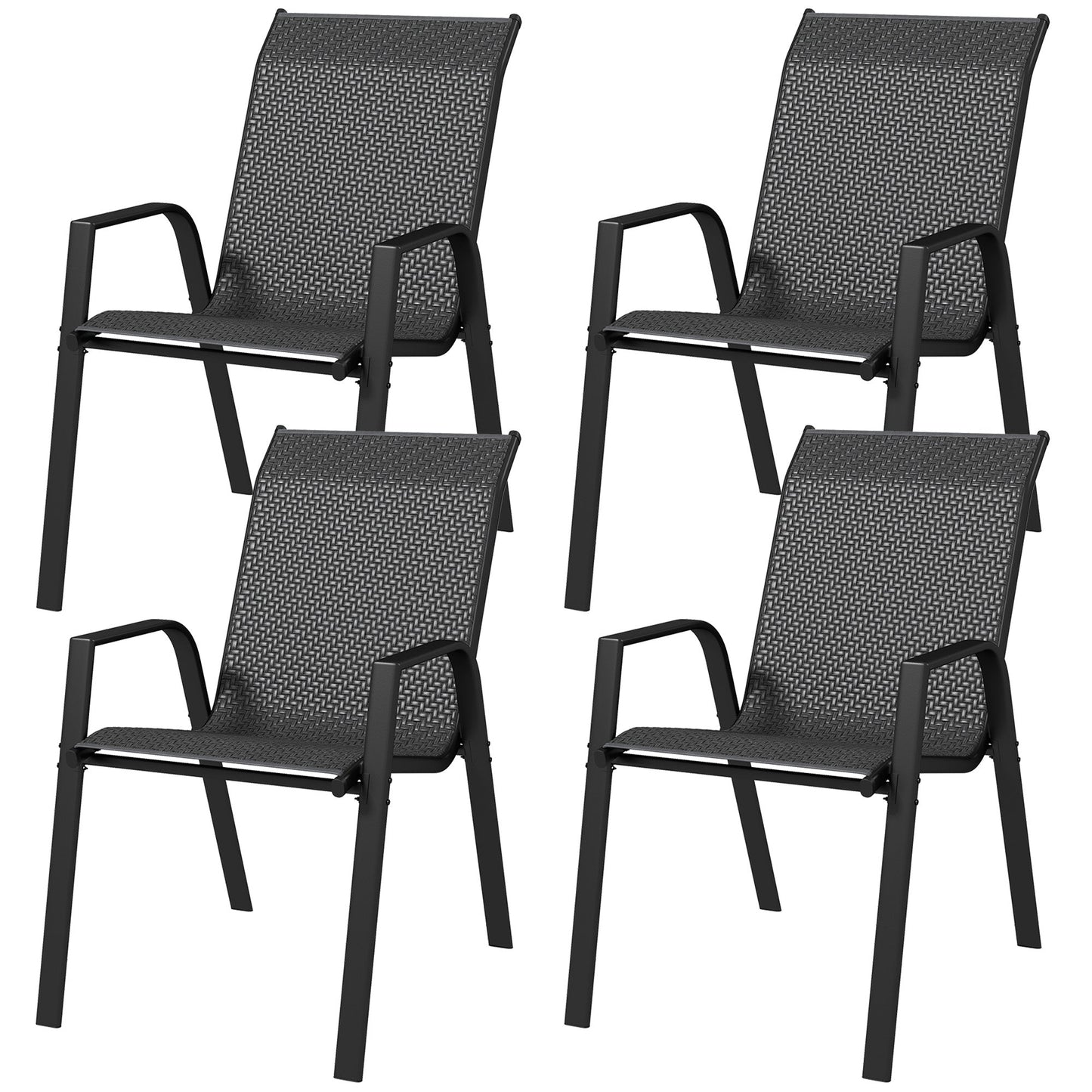 Stackable Outdoor Chairs Set of 4, Rattan Garden Chairs with Armrests and Backrest for Deck, Grey