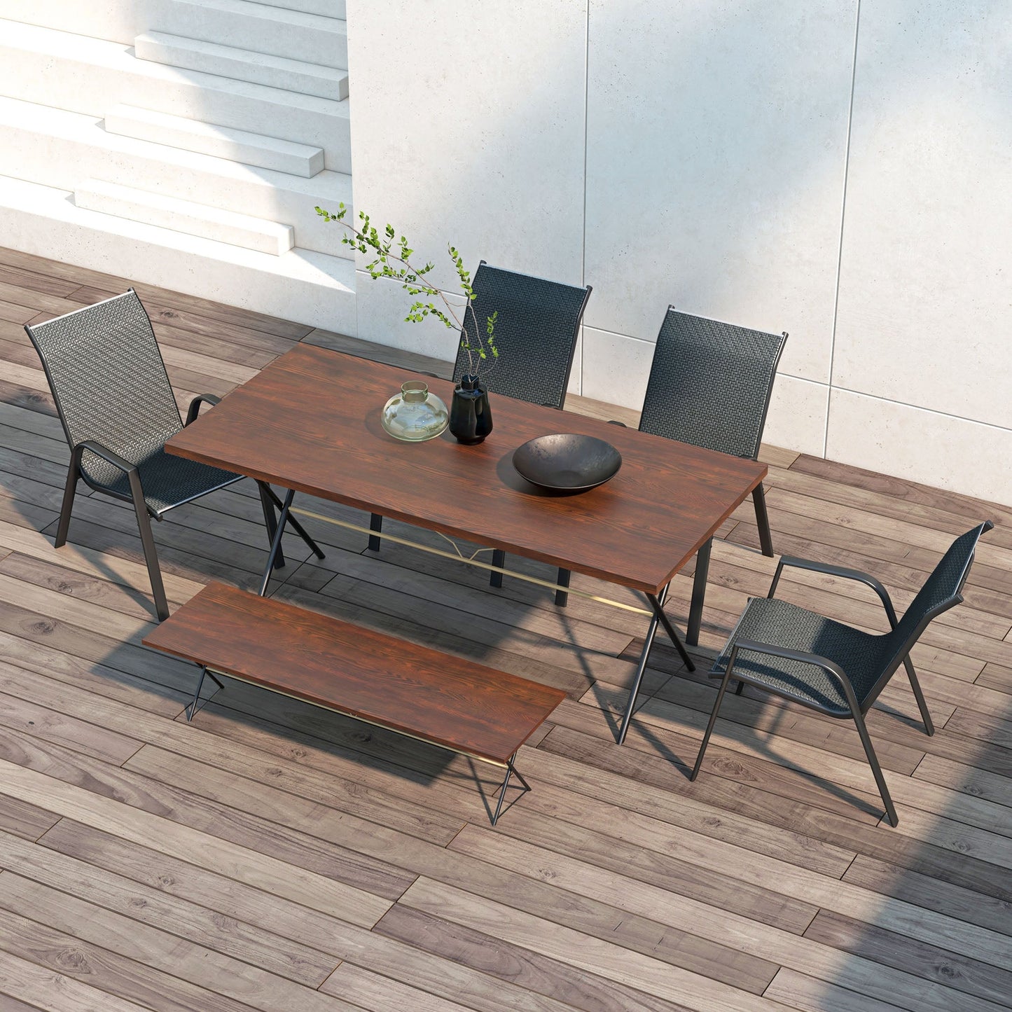 Stackable Outdoor Chairs Set of 4, Rattan Garden Chairs with Armrests and Backrest for Deck, Grey