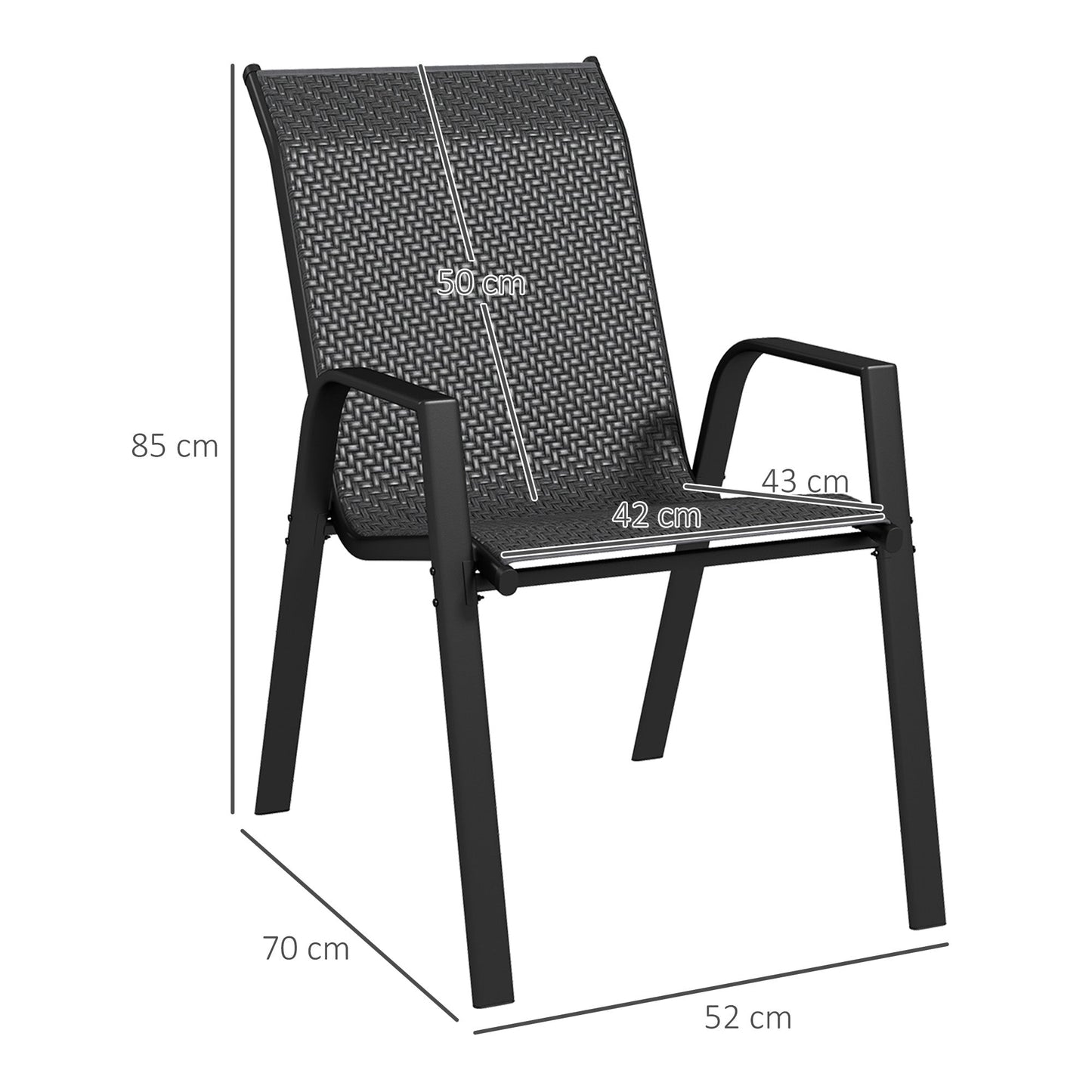 Stackable Outdoor Chairs Set of 4, Rattan Garden Chairs with Armrests and Backrest for Deck, Grey