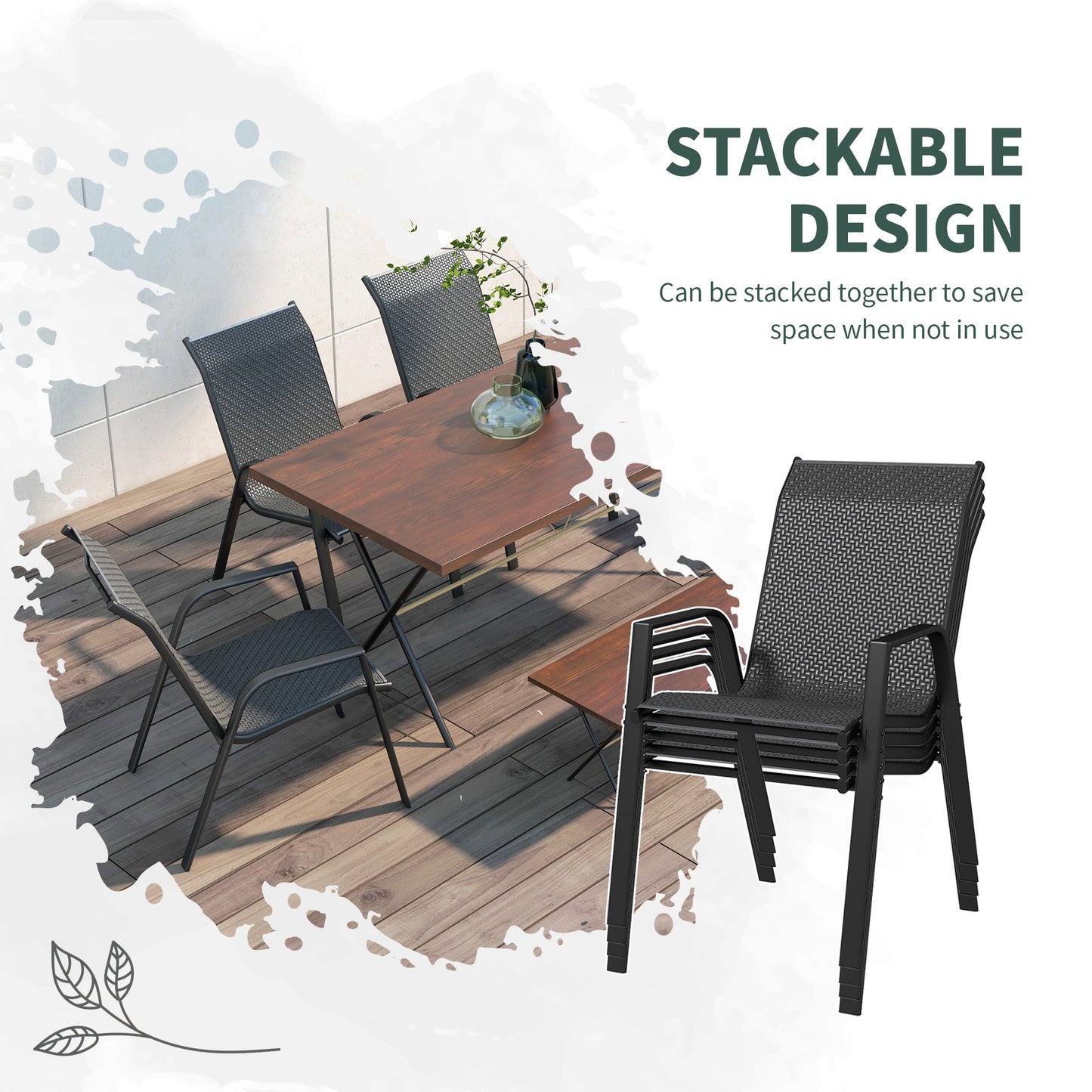 Stackable Outdoor Chairs Set of 4, Rattan Garden Chairs with Armrests and Backrest for Deck, Grey