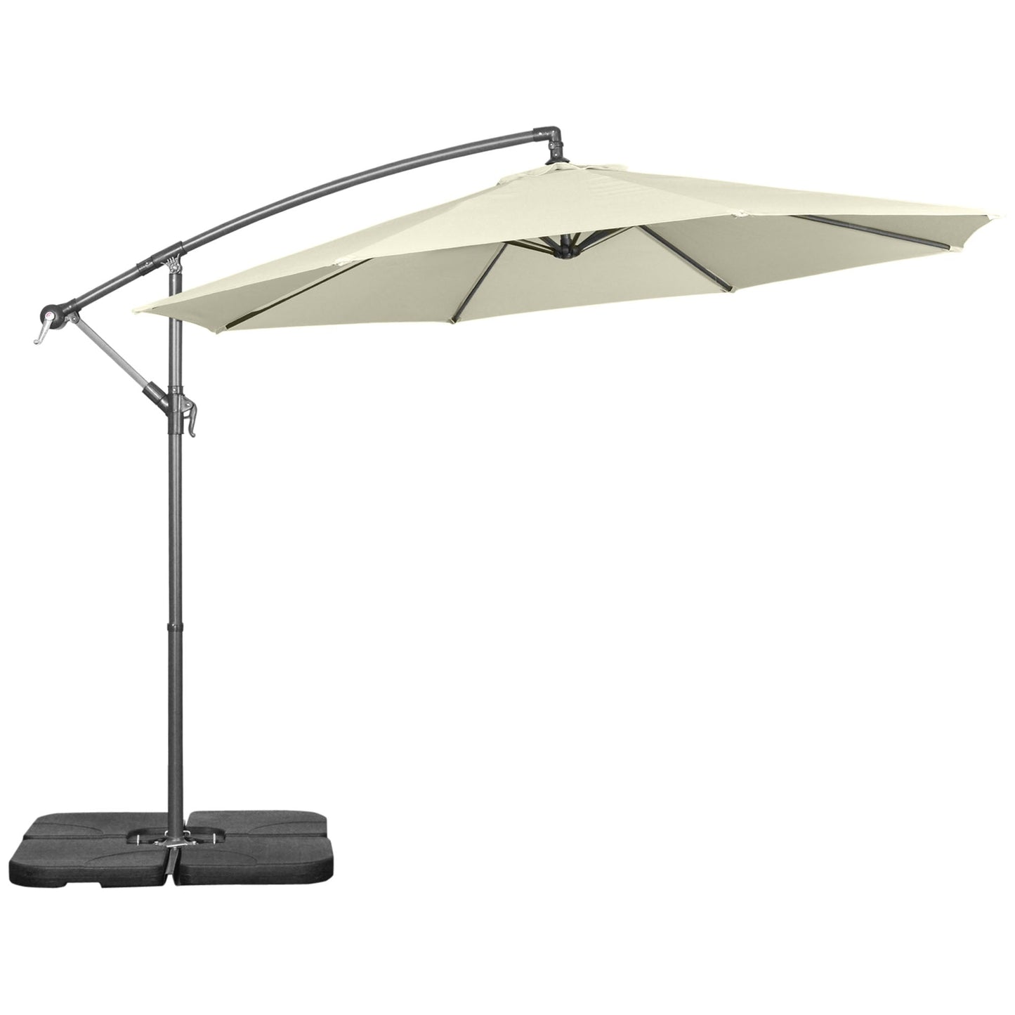3(m) Garden Banana Parasol Cantilever Umbrella with Crank Handle, Cross Base, Weights and Cover for Outdoor, Hanging Sun Shade, Beige