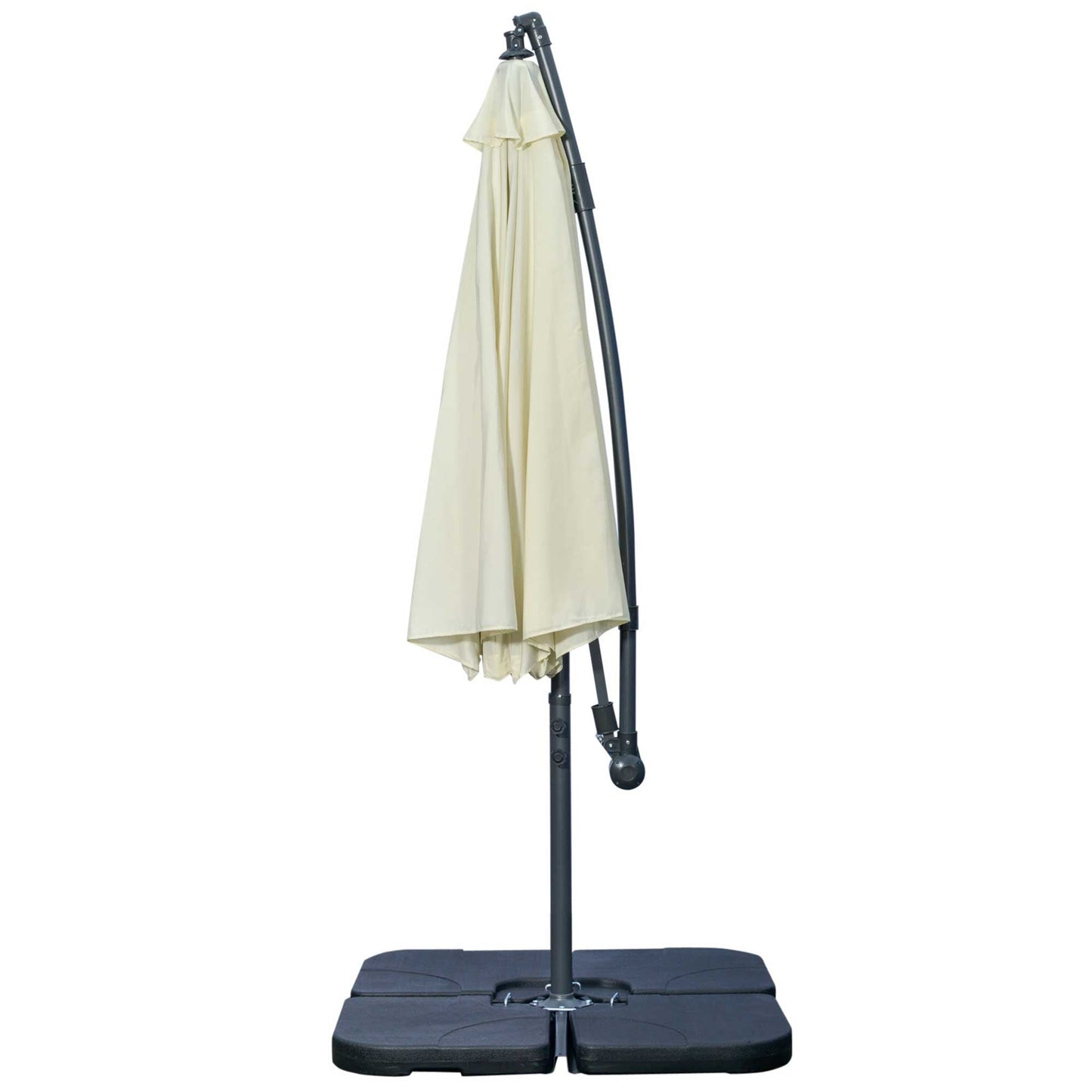 3(m) Garden Banana Parasol Cantilever Umbrella with Crank Handle, Cross Base, Weights and Cover for Outdoor, Hanging Sun Shade, Beige