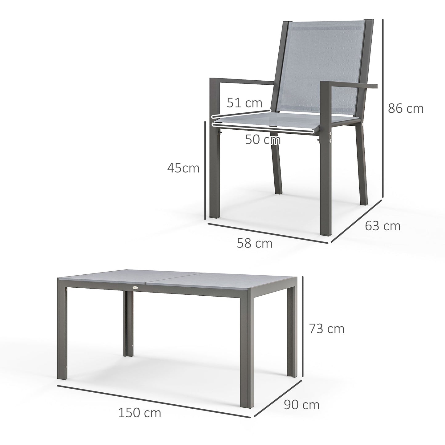 6 Seater Garden Dining Set with Stackable Armchairs, WPC Top Dining Table, Outdoor Table and Chairs, Garden Furniture Set, Light Grey