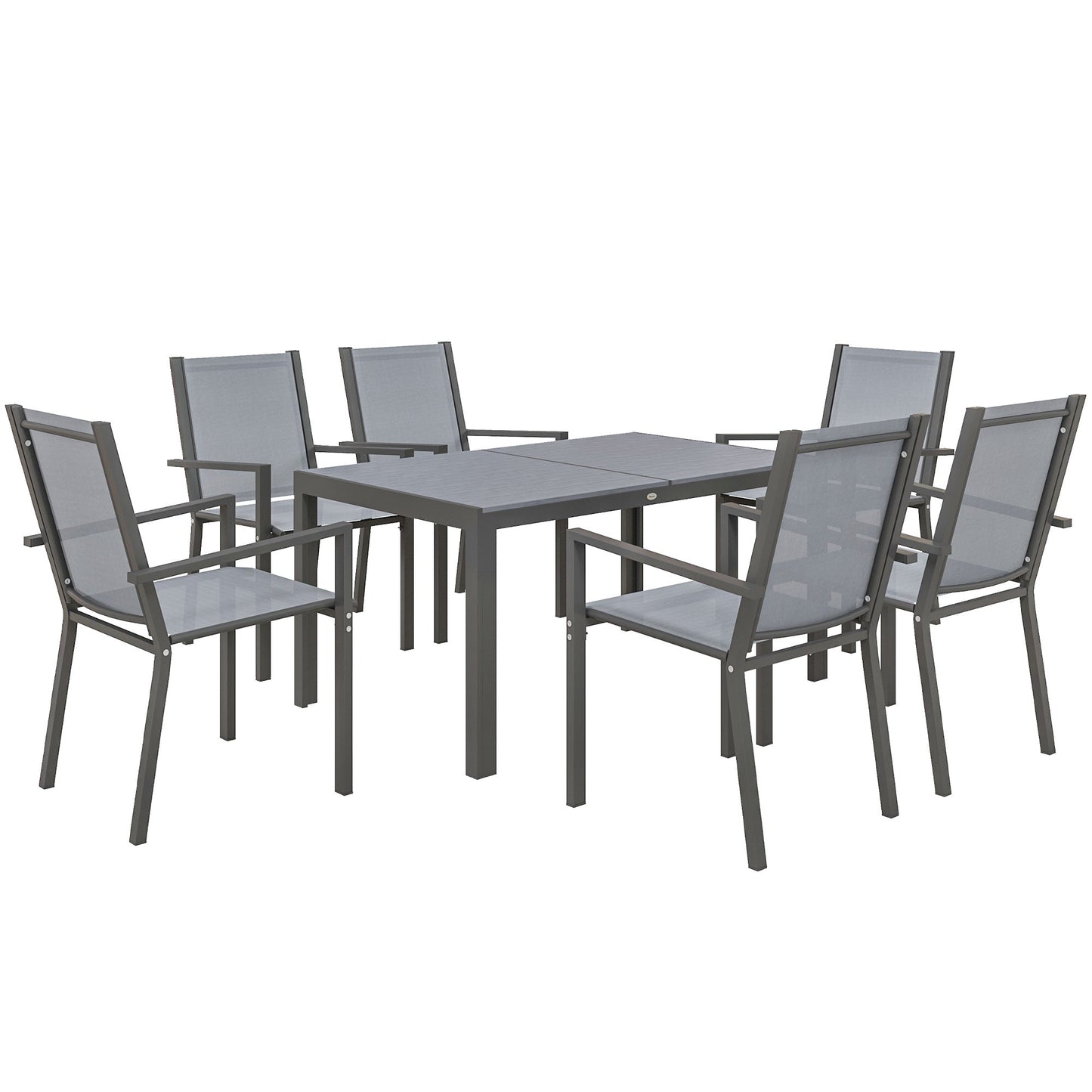 6 Seater Garden Dining Set with Stackable Armchairs, WPC Top Dining Table, Outdoor Table and Chairs, Garden Furniture Set, Light Grey