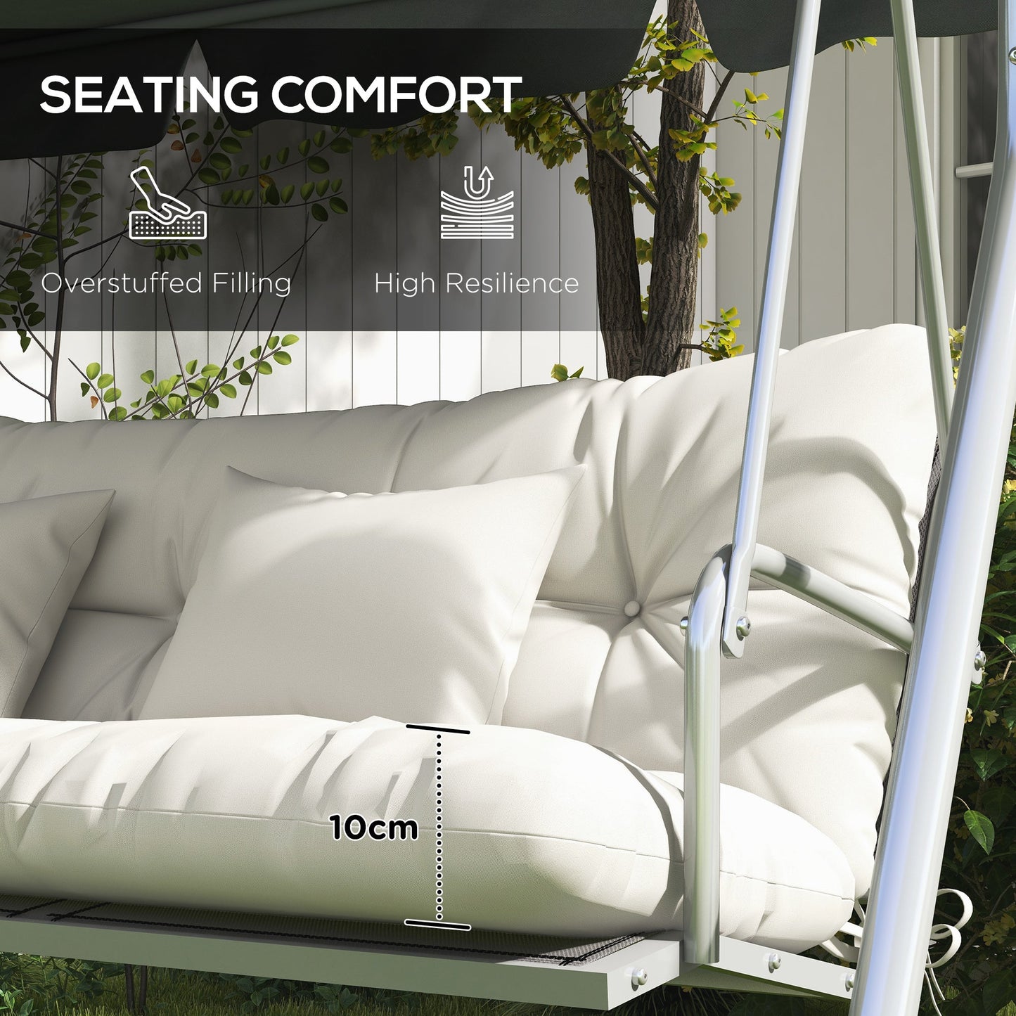Outdoor Seat Cushions Back Cushion with 2 Pillows, Water Repellent Seat Pads for 3-Seater Chair, Swing, Sofa, CUSHIONS ONLY, NO SWING, White