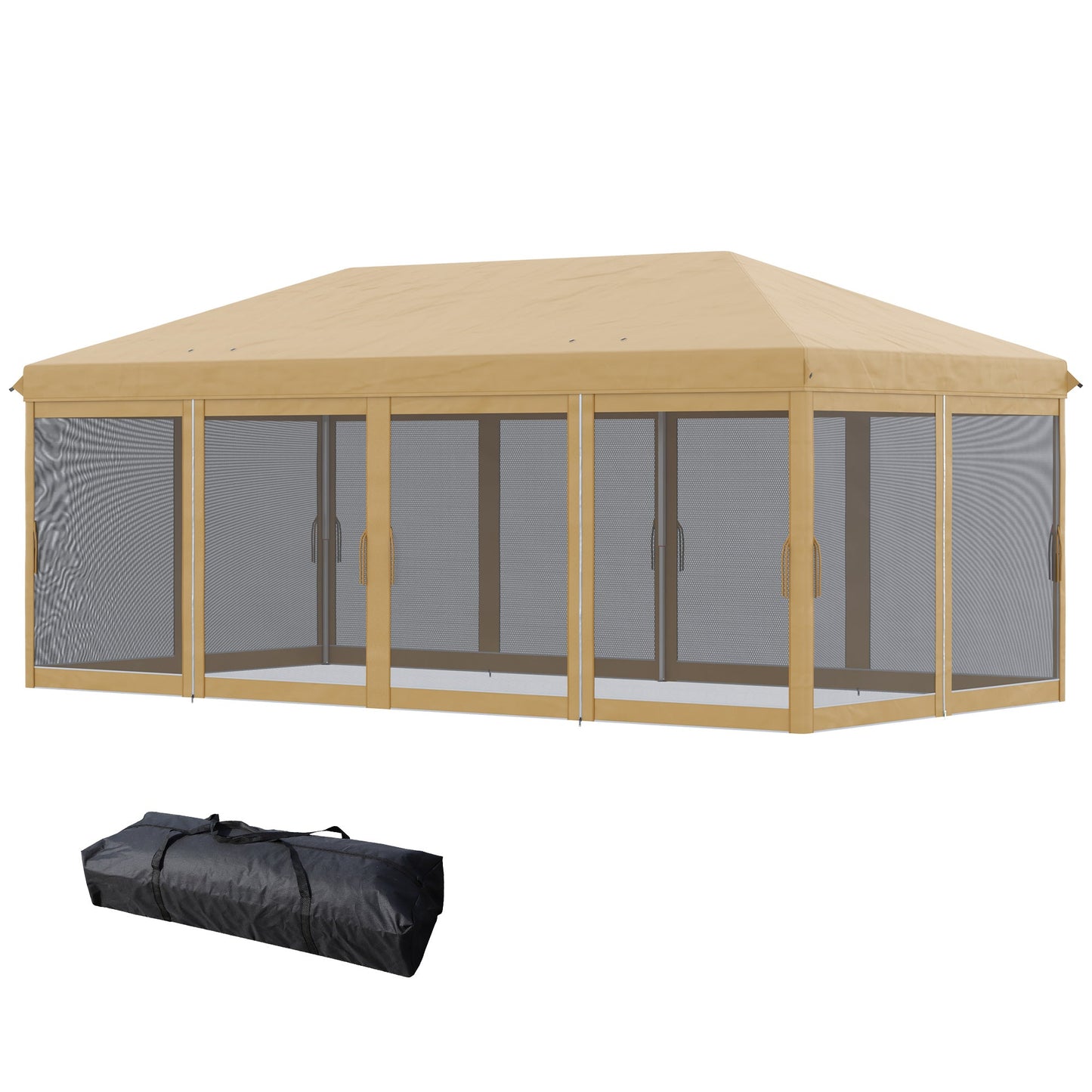 3 x 6m Pop Up Gazebo, Outdoor Canopy Shelter, Marquee Party Wedding Tent with 6 Mesh Walls and Carry Bag, Beige