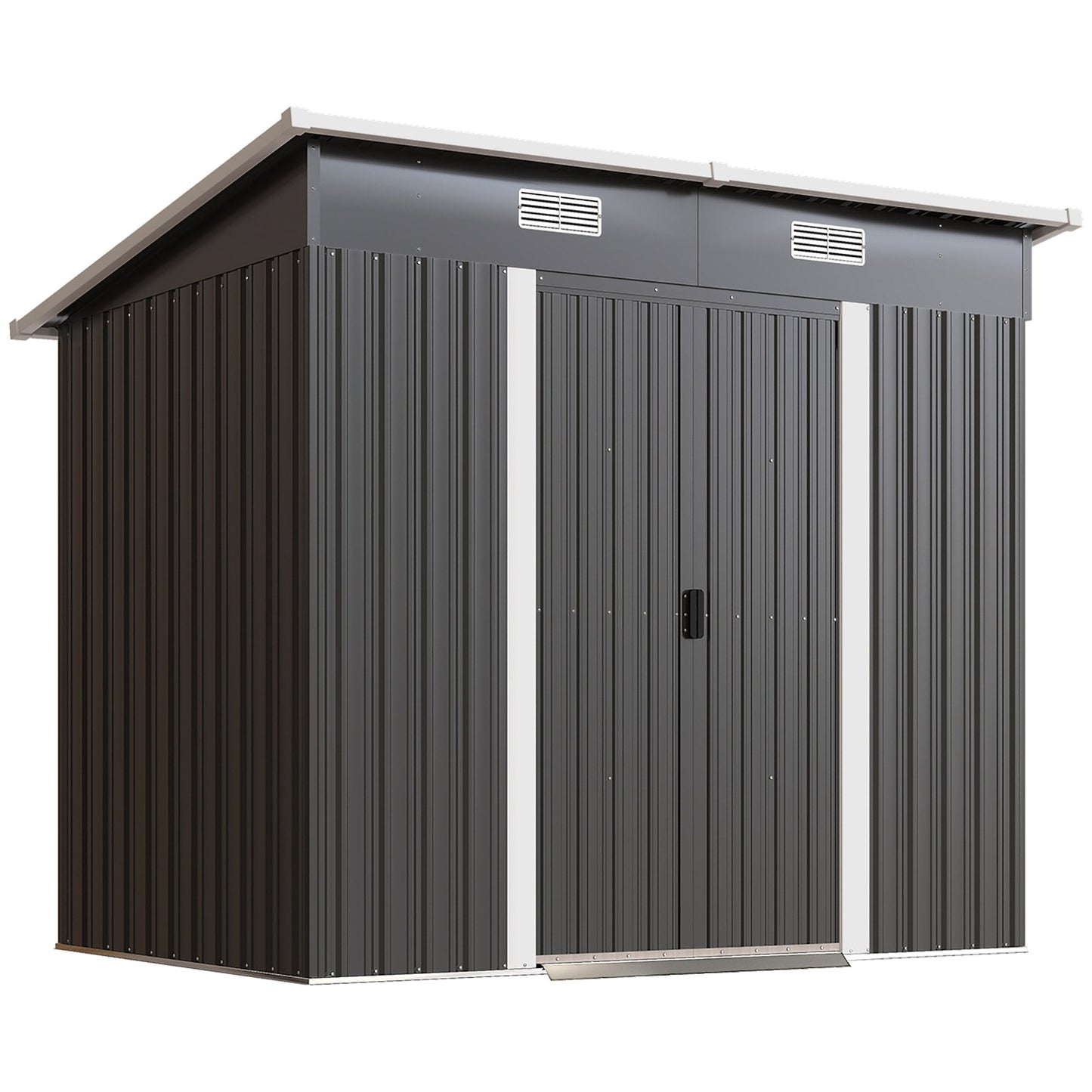 7 x 4ft Outdoor Storage Shed with Foundation Kit, Lean to Metal Garden Shed for Log, Rubbish Bin, Tool, Lawnmower, Bike, Patio Use, Black