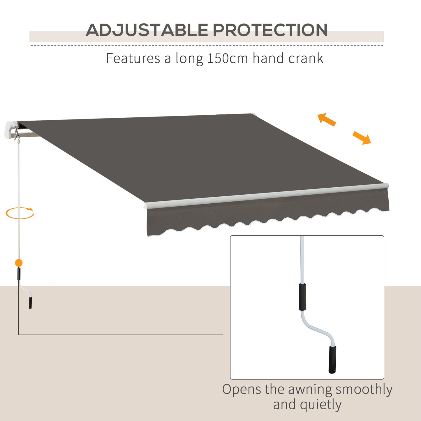3 x 2m Manual Window Awning Canopy Garden Outdoor Shelter Patio Sun Shade UV Blocker Light Weight Aluminium Frame w/ Hand Crank Grey