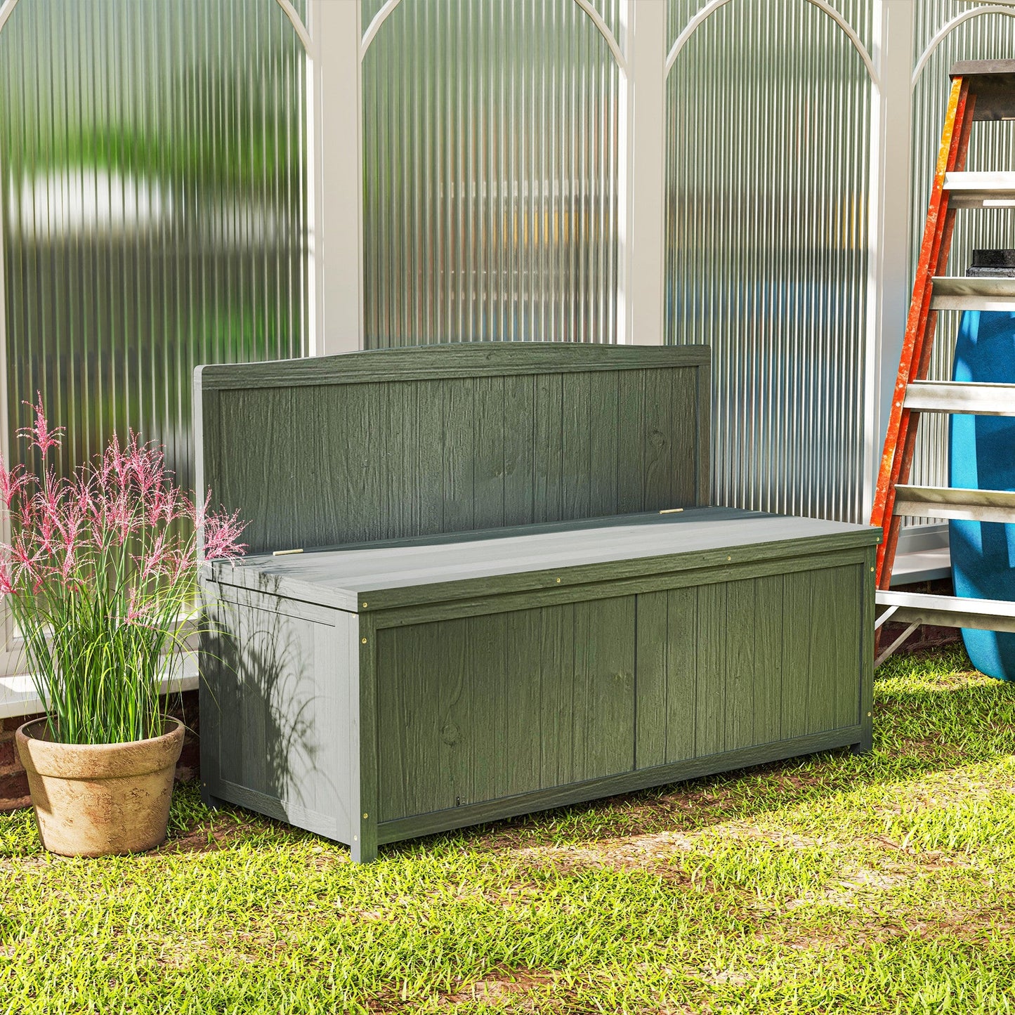Garden Arch Wood Bench Outdoor Storage Box Garden Furniture Chair 115L x 45W x 75Hcm, Grey
