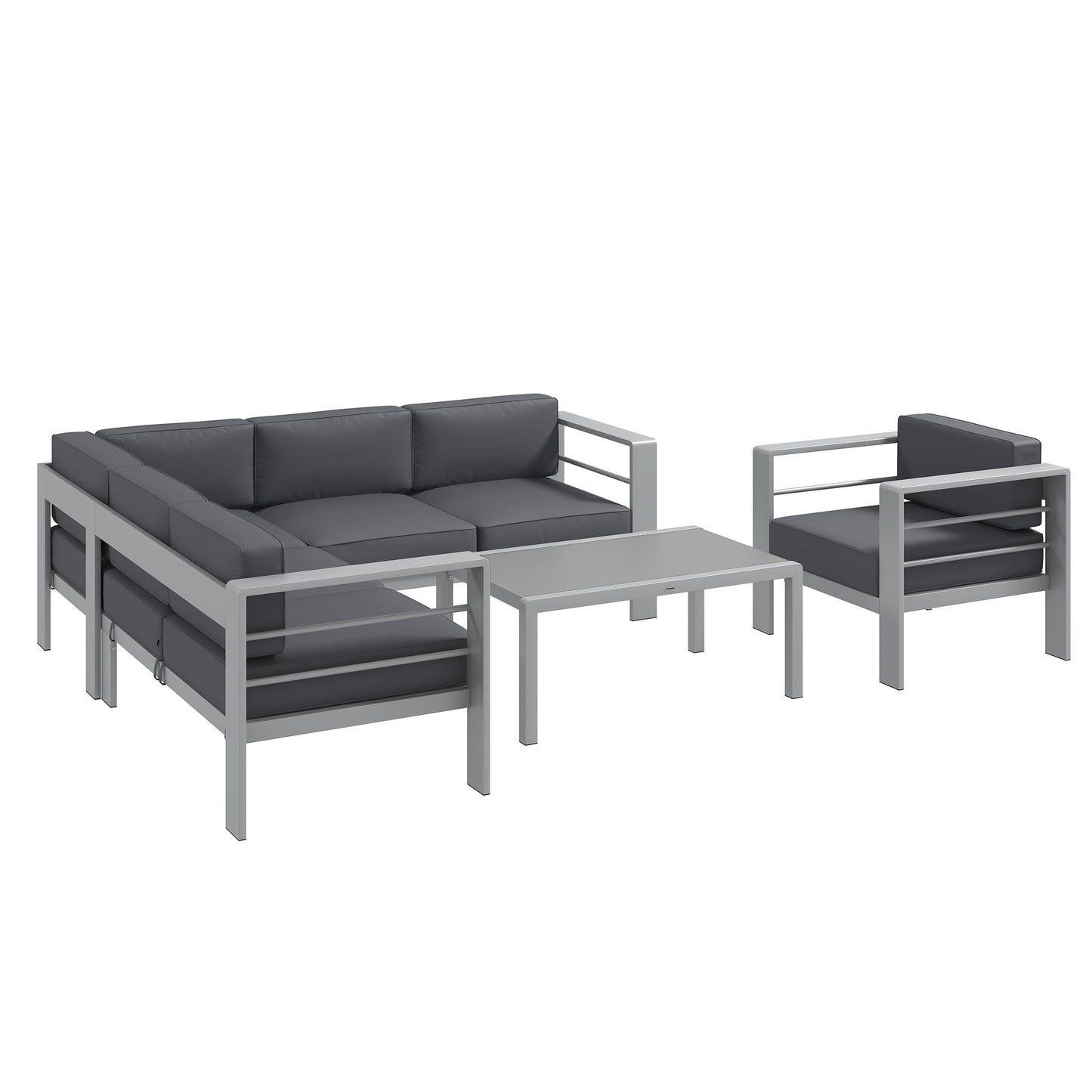 5-Piece Garden Sofa Set with Cushions, 6 Seater Aluminium Garden Furniture Set with Glass Top Coffee Table, Patio Sectional Conservatory Furniture for Patio & Terrace, Light Grey