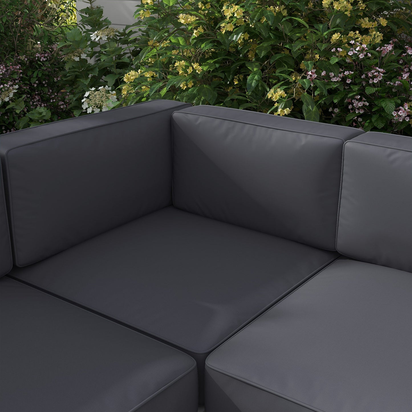 5-Piece Garden Sofa Set with Cushions, 6 Seater Aluminium Garden Furniture Set with Glass Top Coffee Table, Patio Sectional Conservatory Furniture for Patio & Terrace, Light Grey