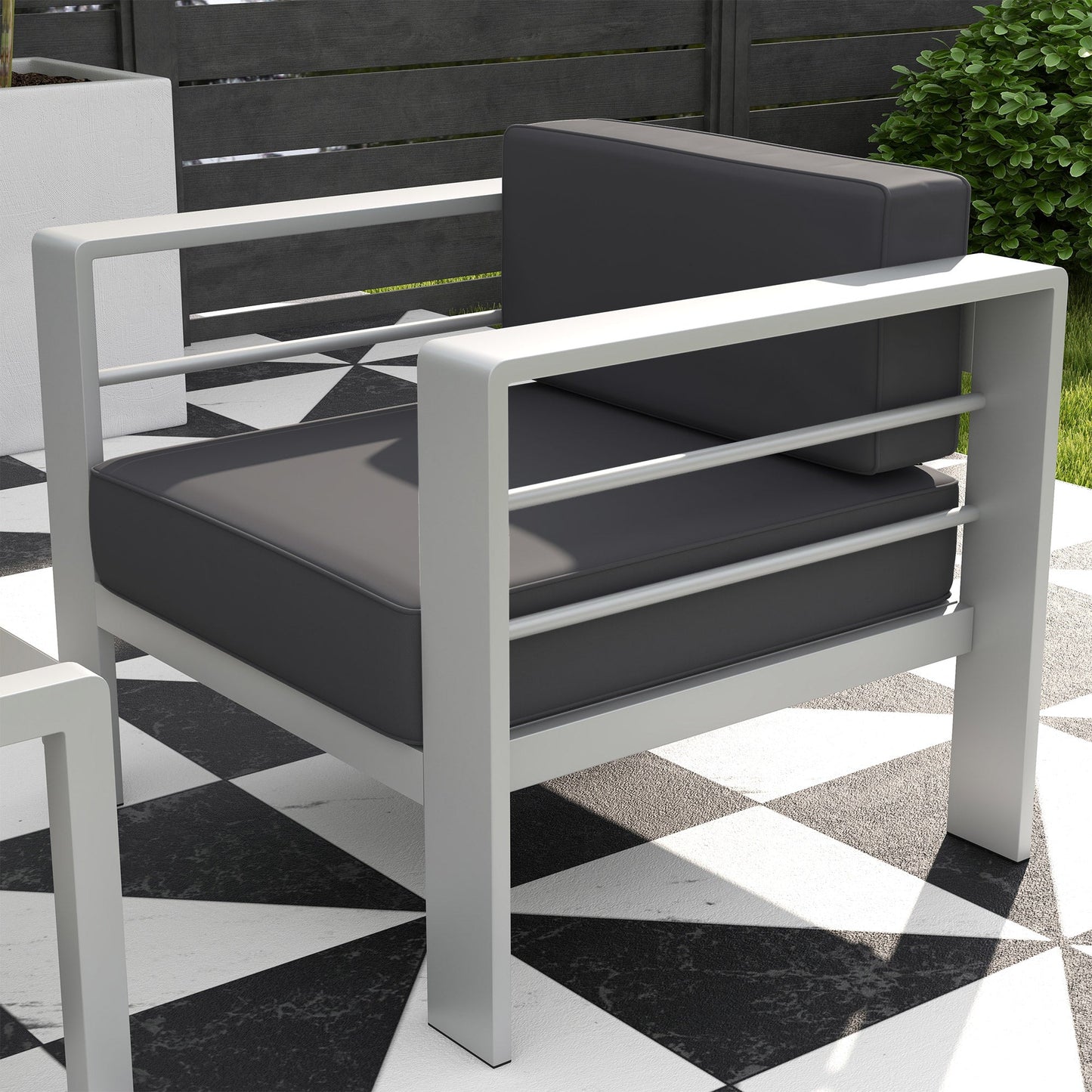 5-Piece Garden Sofa Set with Cushions, 6 Seater Aluminium Garden Furniture Set with Glass Top Coffee Table, Patio Sectional Conservatory Furniture for Patio & Terrace, Light Grey