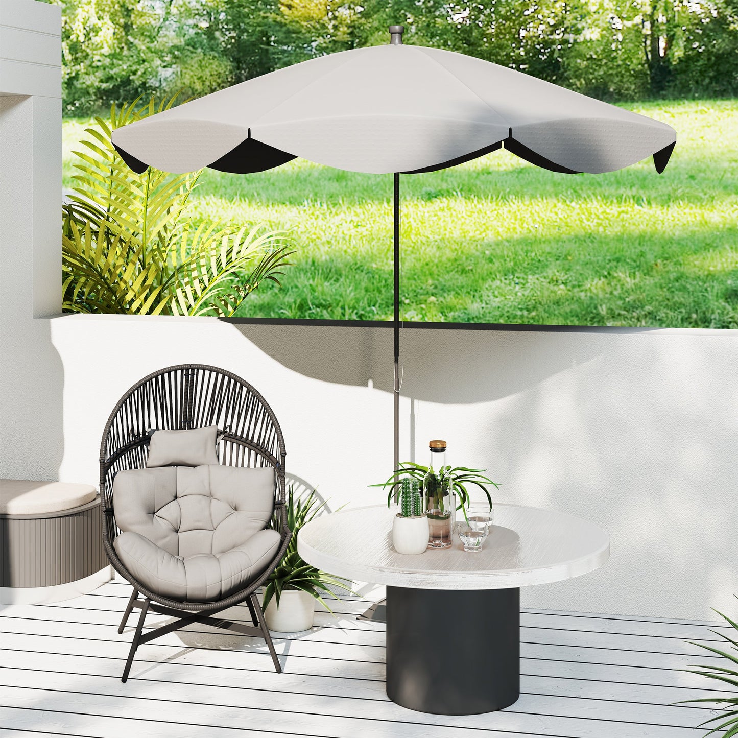 Standing Rattan Egg Chair Outdoor, Oversized Wicker Garden Egg Chair with Thick Tufted Cushion, Headrest, Steel Frame, Charcoal Grey
