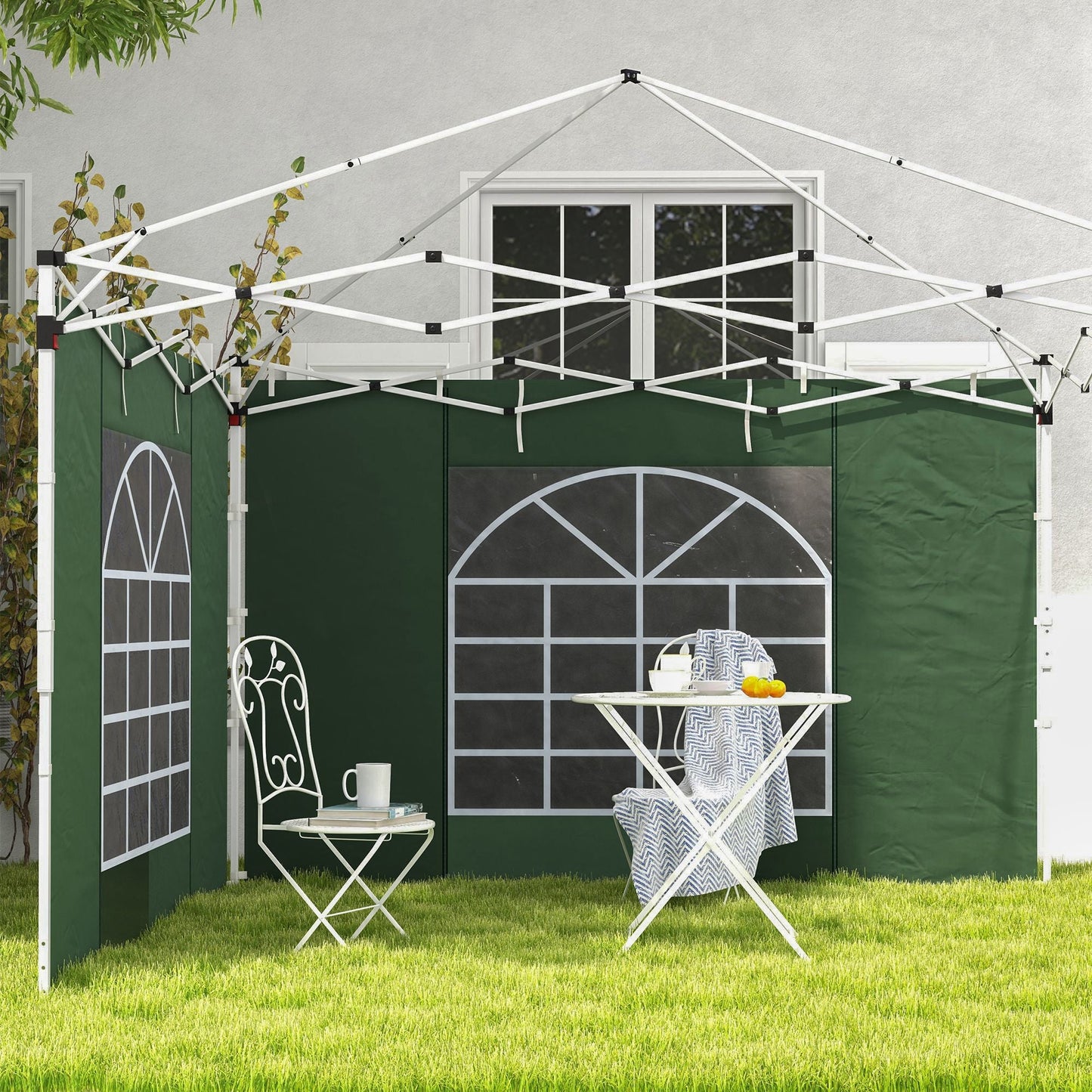 Gazebo Side Panels with Windows and Doors, for 3x3(m) or 3x6m Pop Up Gazebo, 2 Pack Sides Replacement, Green