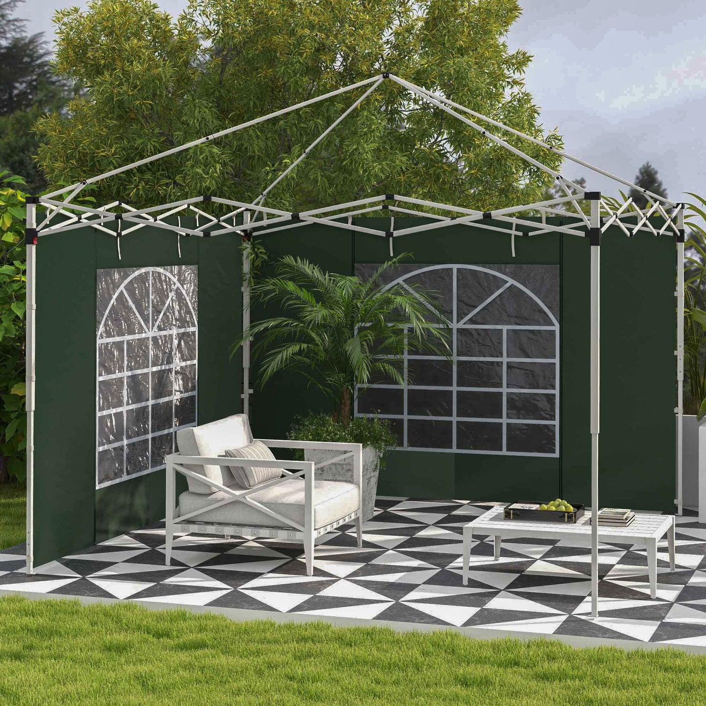 Gazebo Side Panels with Windows and Doors, for 3x3(m) or 3x6m Pop Up Gazebo, 2 Pack Sides Replacement, Green