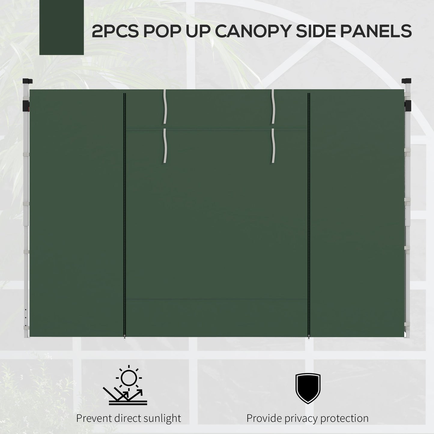 Gazebo Side Panels with Windows and Doors, for 3x3(m) or 3x6m Pop Up Gazebo, 2 Pack Sides Replacement, Green