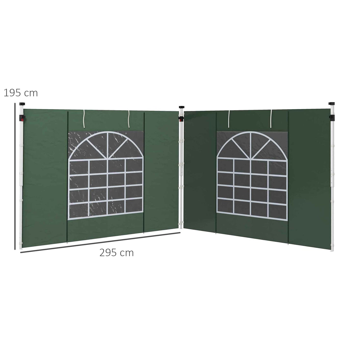 Gazebo Side Panels with Windows and Doors, for 3x3(m) or 3x6m Pop Up Gazebo, 2 Pack Sides Replacement, Green
