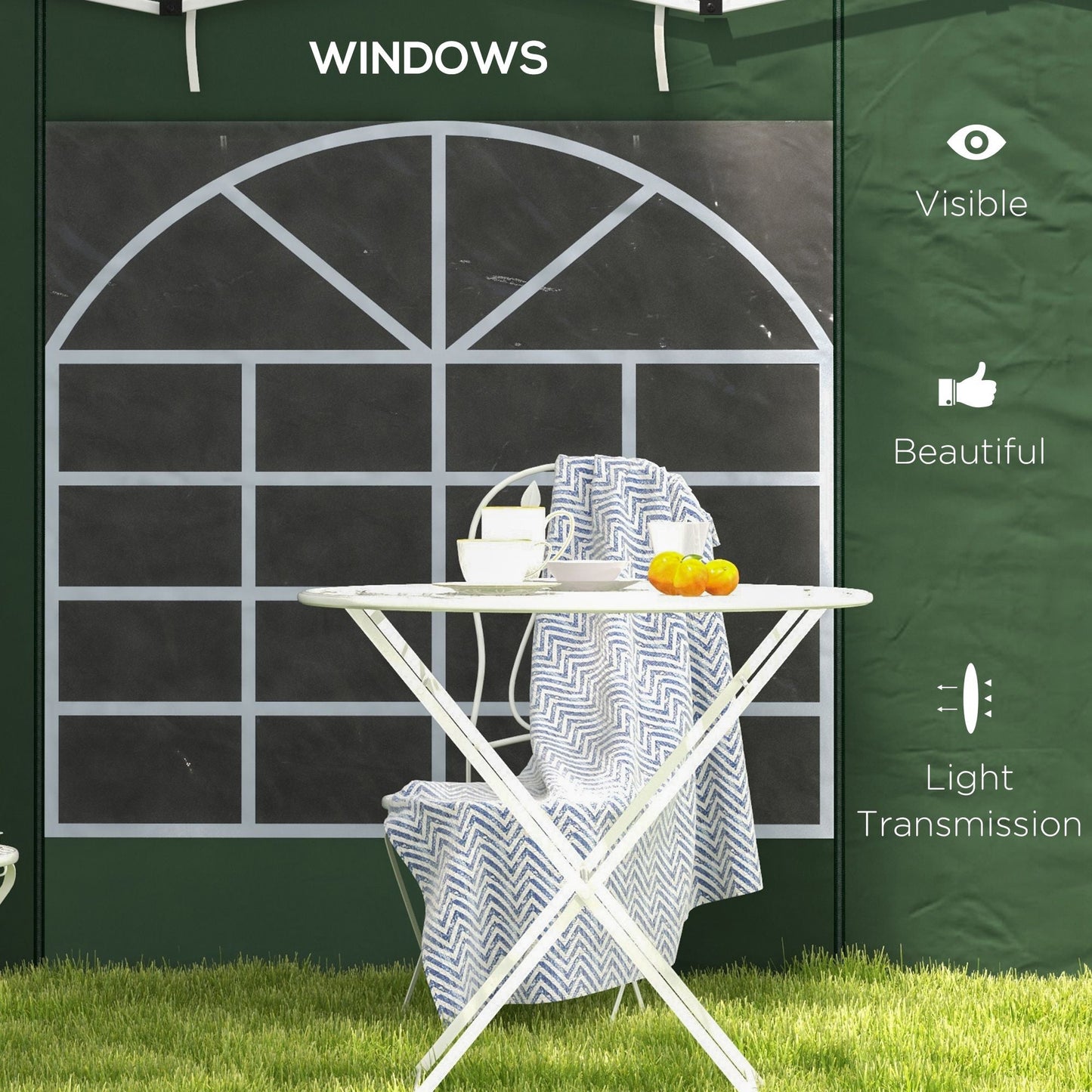 Gazebo Side Panels with Windows and Doors, for 3x3(m) or 3x6m Pop Up Gazebo, 2 Pack Sides Replacement, Green