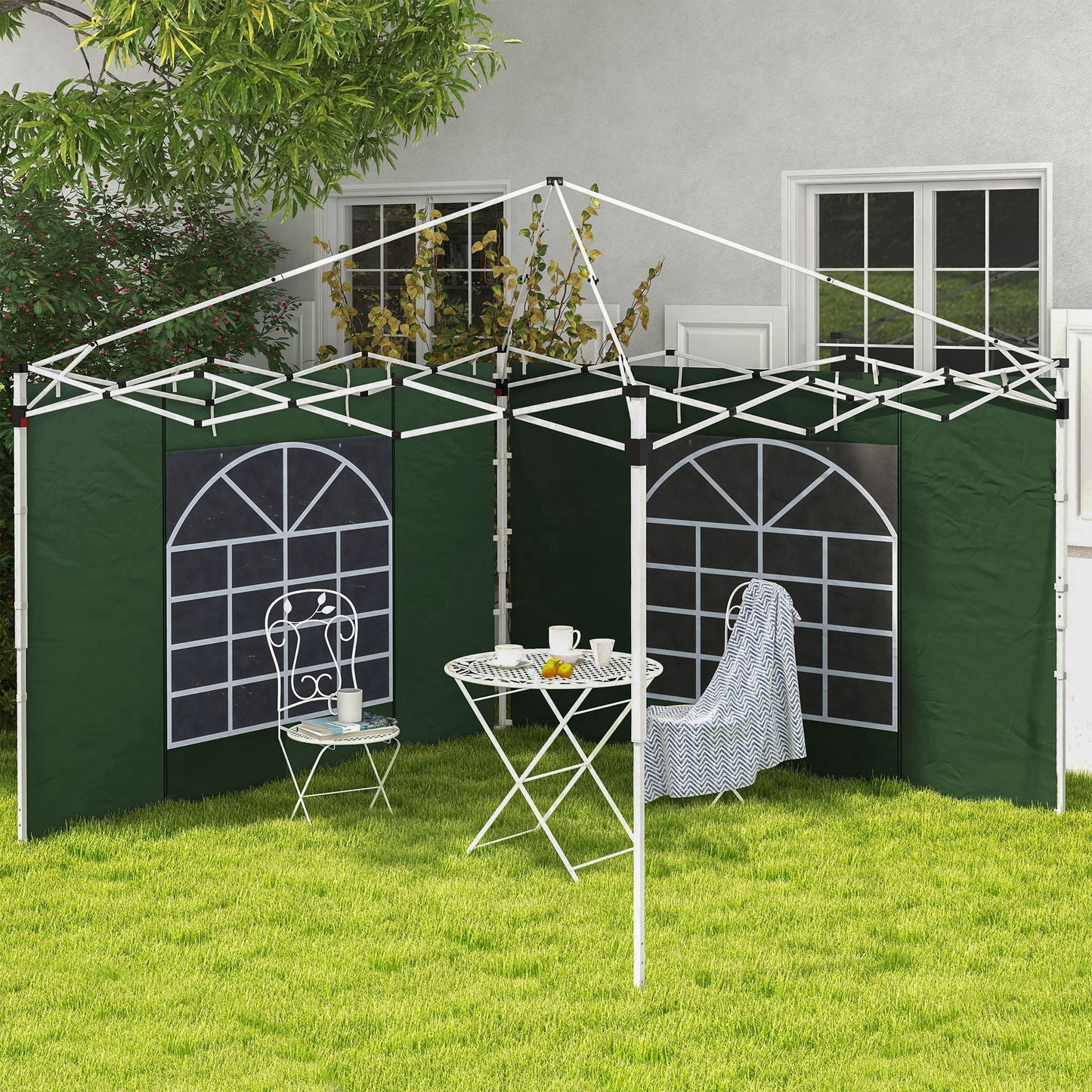 Gazebo Side Panels with Windows and Doors, for 3x3(m) or 3x6m Pop Up Gazebo, 2 Pack Sides Replacement, Green