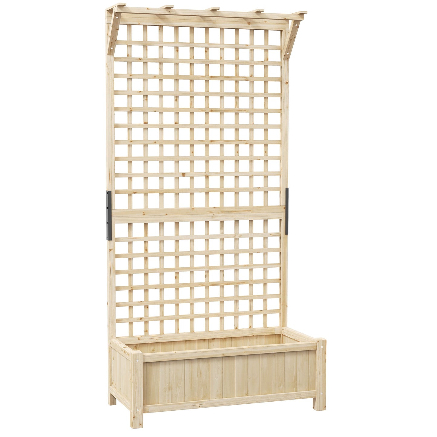 Wood Planter with Trellis for Climbing Plants, Raised Bed, Planter Box with Drainage Holes to Grow Vegetables, Herbs and Flowers for Garden, Patio, Yard, Natural Wood Finish