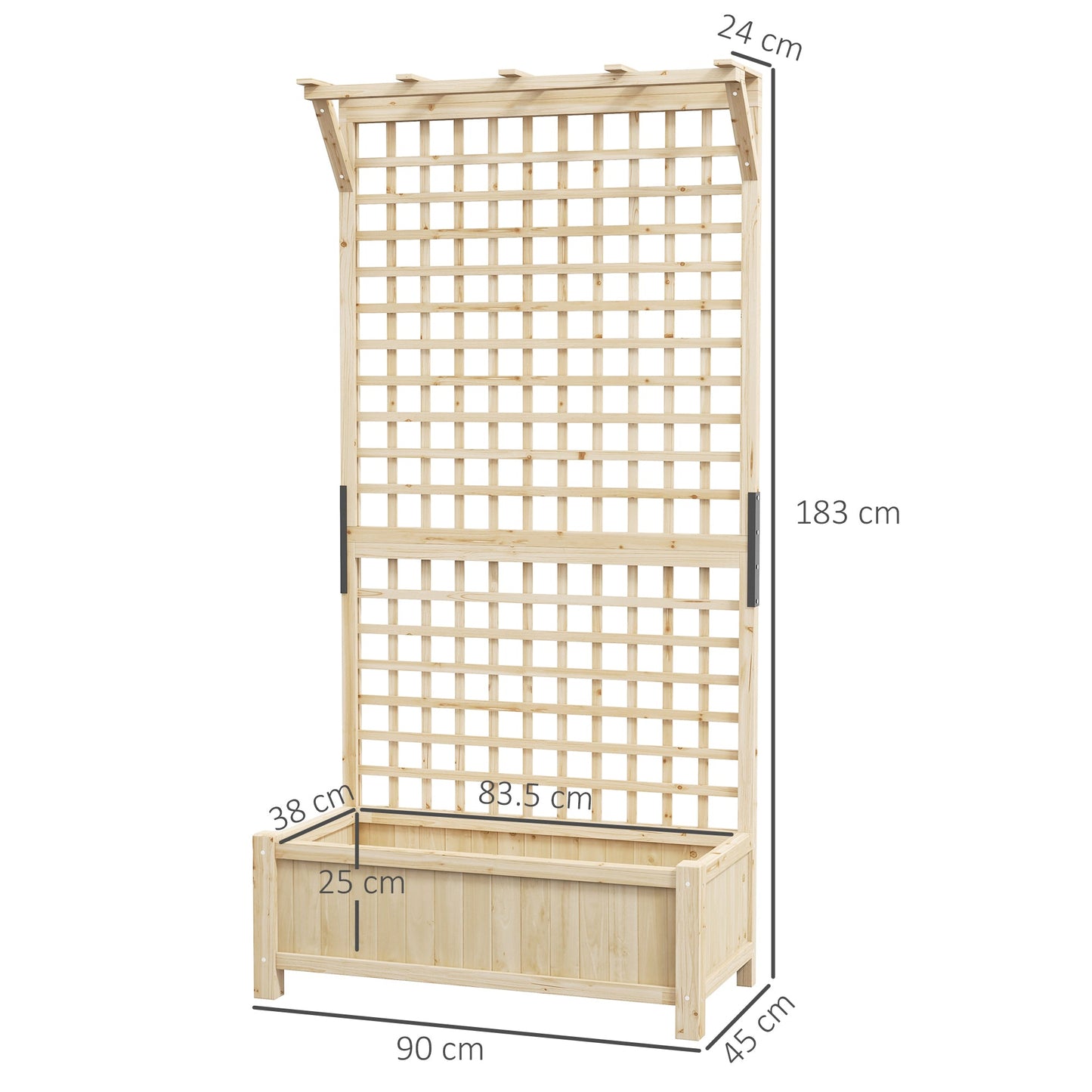 Wood Planter with Trellis for Climbing Plants, Raised Bed, Planter Box with Drainage Holes to Grow Vegetables, Herbs and Flowers for Garden, Patio, Yard, Natural Wood Finish