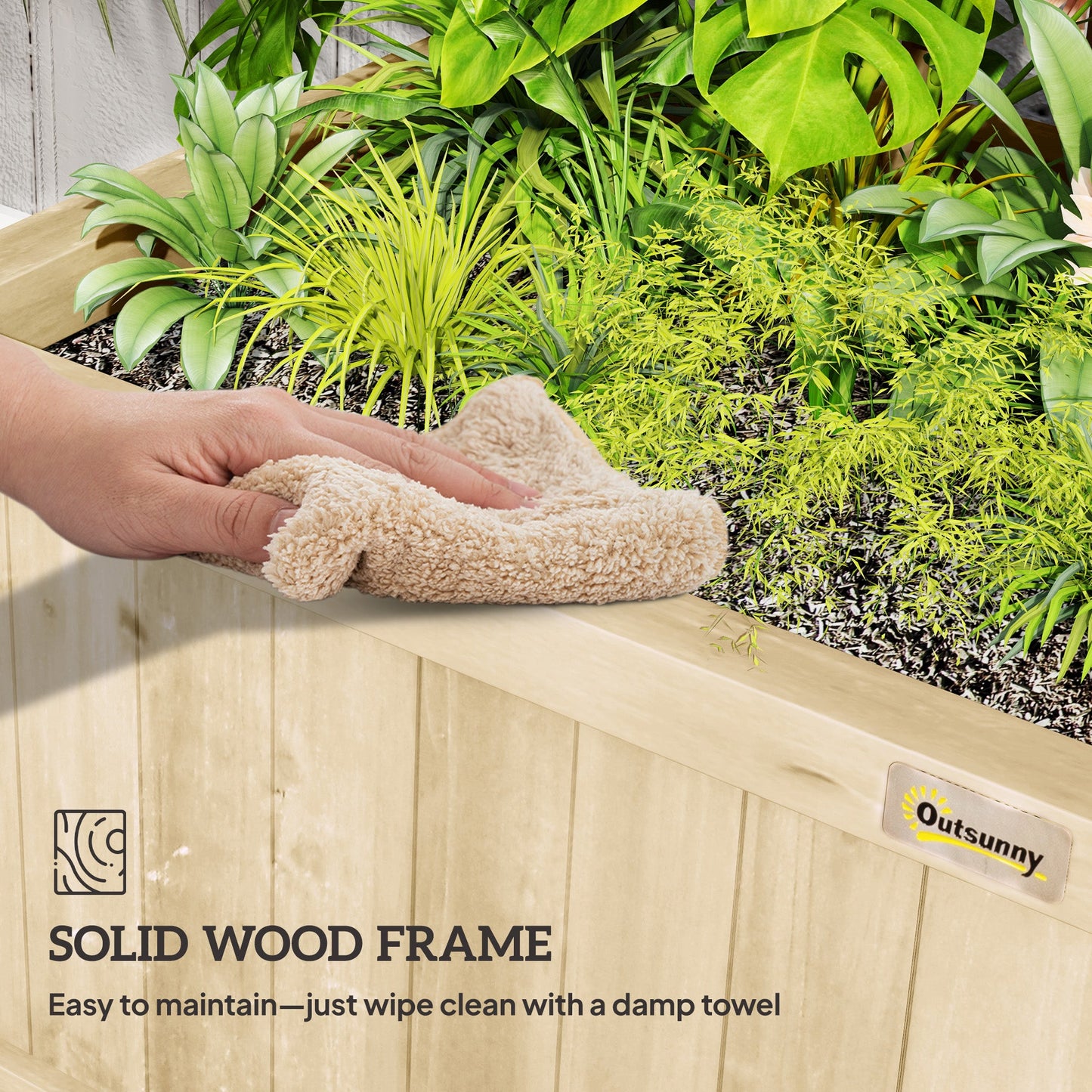 Wood Planter with Trellis for Climbing Plants, Raised Bed, Planter Box with Drainage Holes to Grow Vegetables, Herbs and Flowers for Garden, Patio, Yard, Natural Wood Finish