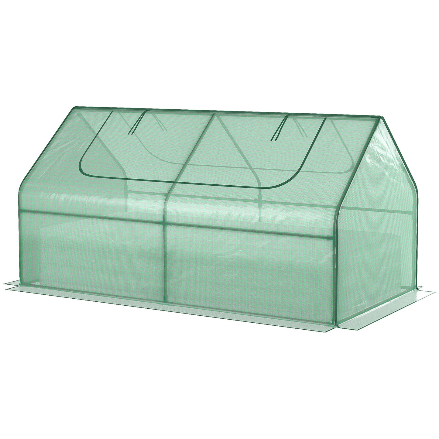 Raised Garden Bed with Greenhouse, Steel Planter Box with Plastic Cover, Roll Up Window, Dual Use for Flowers, Vegetables, Fruits and Herbs, 185L x 95W x 92H cm, Green