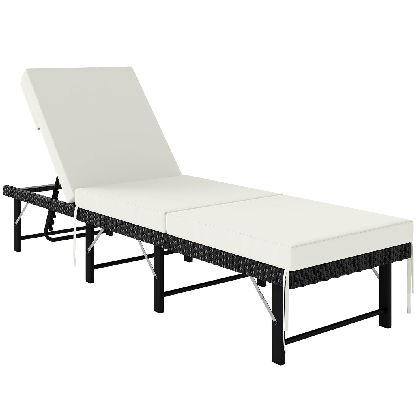 Folding Rattan Sun Lounger, 6-Level Adjustable Garden Lounger Recliner with Cushion, Outdoor Reclining Sunbed, Garden Chair with Steel Frame for Patio, Beach, Terrace, Black
