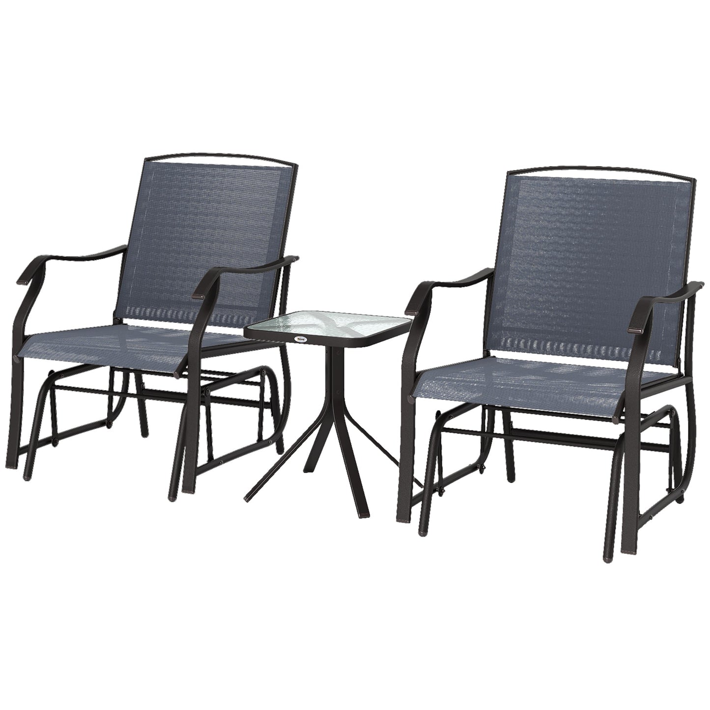 Glider Rocking Chair & Table Set 2 Single Seaters Rocker Garden Swing Chair Patio Furniture Bistro Set Grey