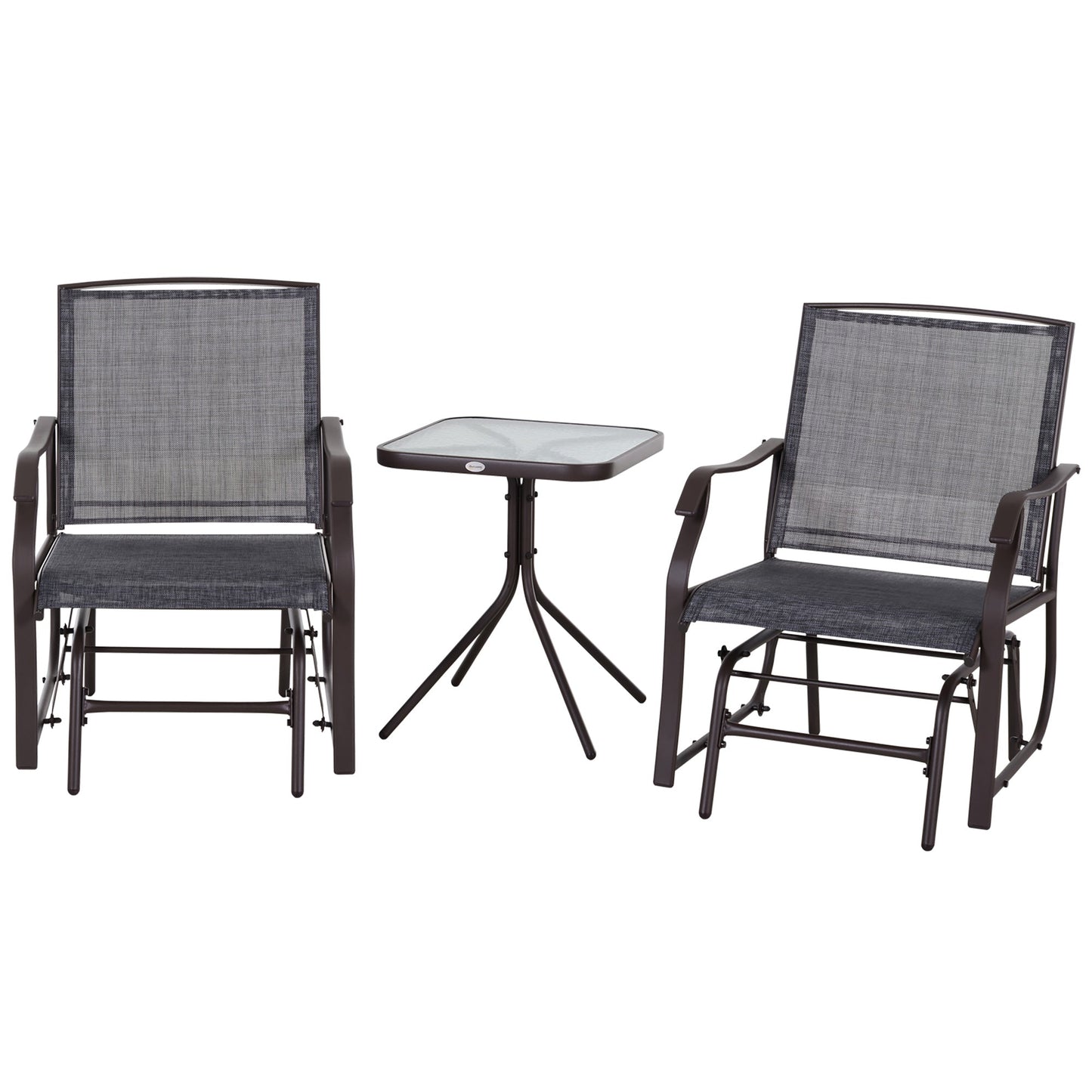 Glider Rocking Chair & Table Set 2 Single Seaters Rocker Garden Swing Chair Patio Furniture Bistro Set Grey