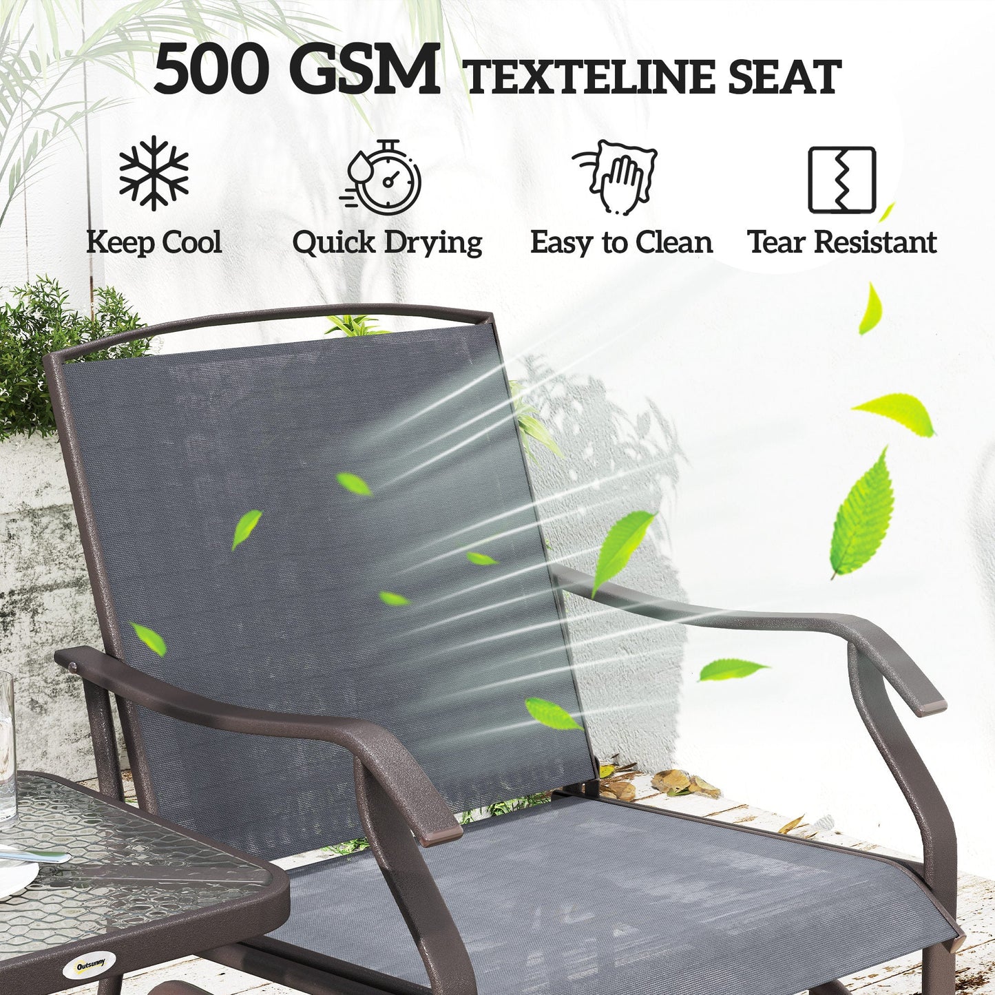 Glider Rocking Chair & Table Set 2 Single Seaters Rocker Garden Swing Chair Patio Furniture Bistro Set Grey