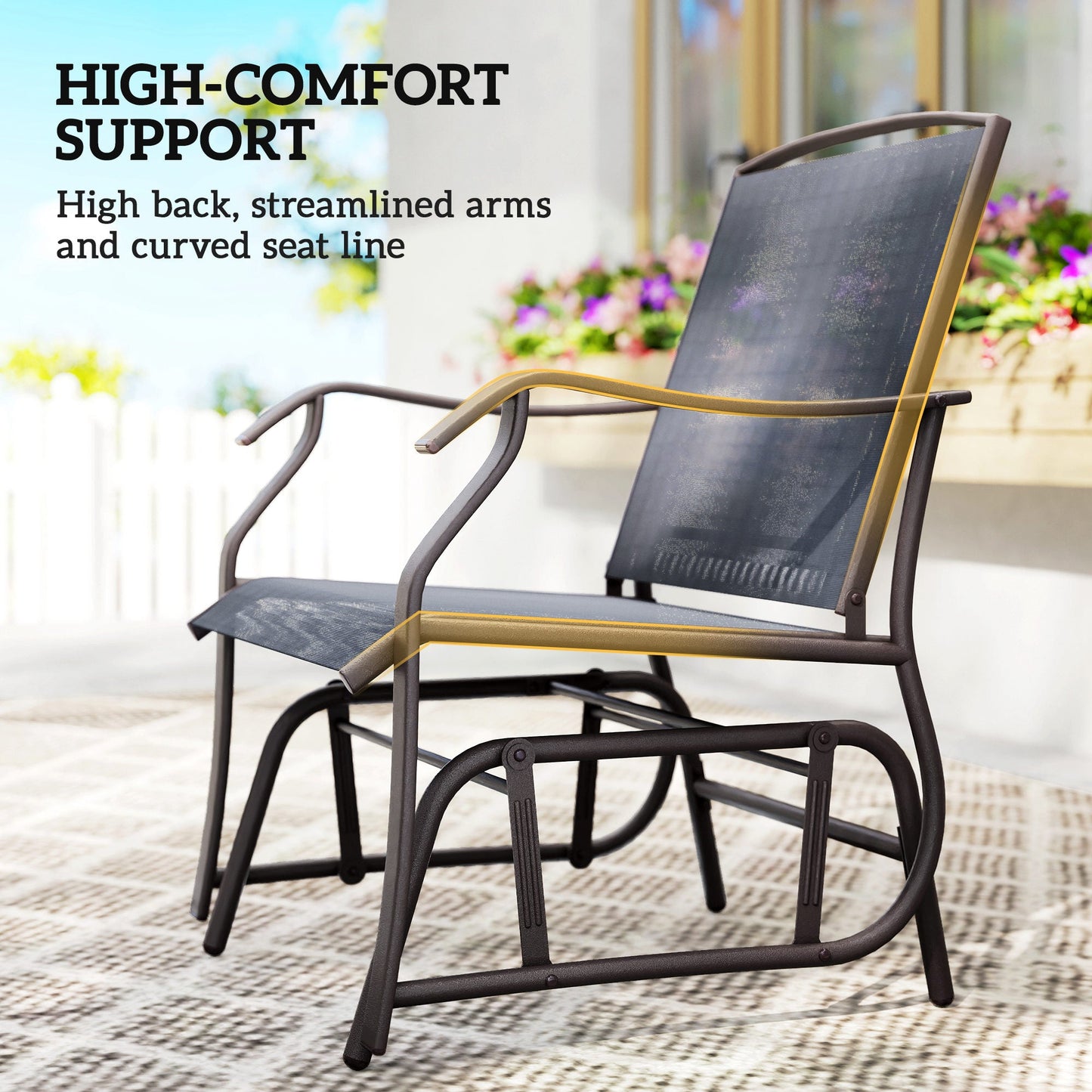 Glider Rocking Chair & Table Set 2 Single Seaters Rocker Garden Swing Chair Patio Furniture Bistro Set Grey