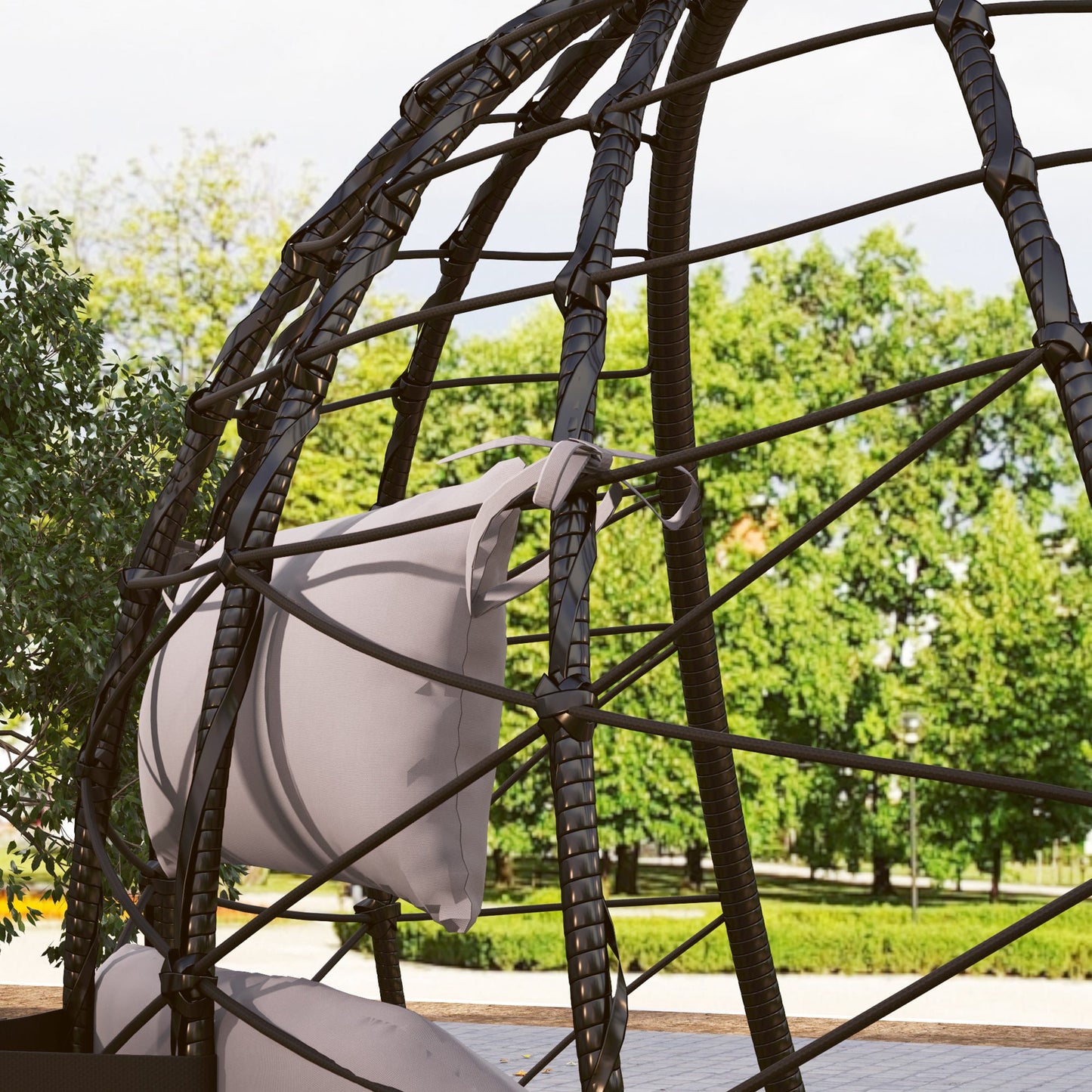 Hanging Egg Chair Outdoor Indoor Garden Swing Chair with Folding Basket, Thickened Cushion, Garden Hanging Chair with Stand, Headrest for Patio, Balcony, Grey