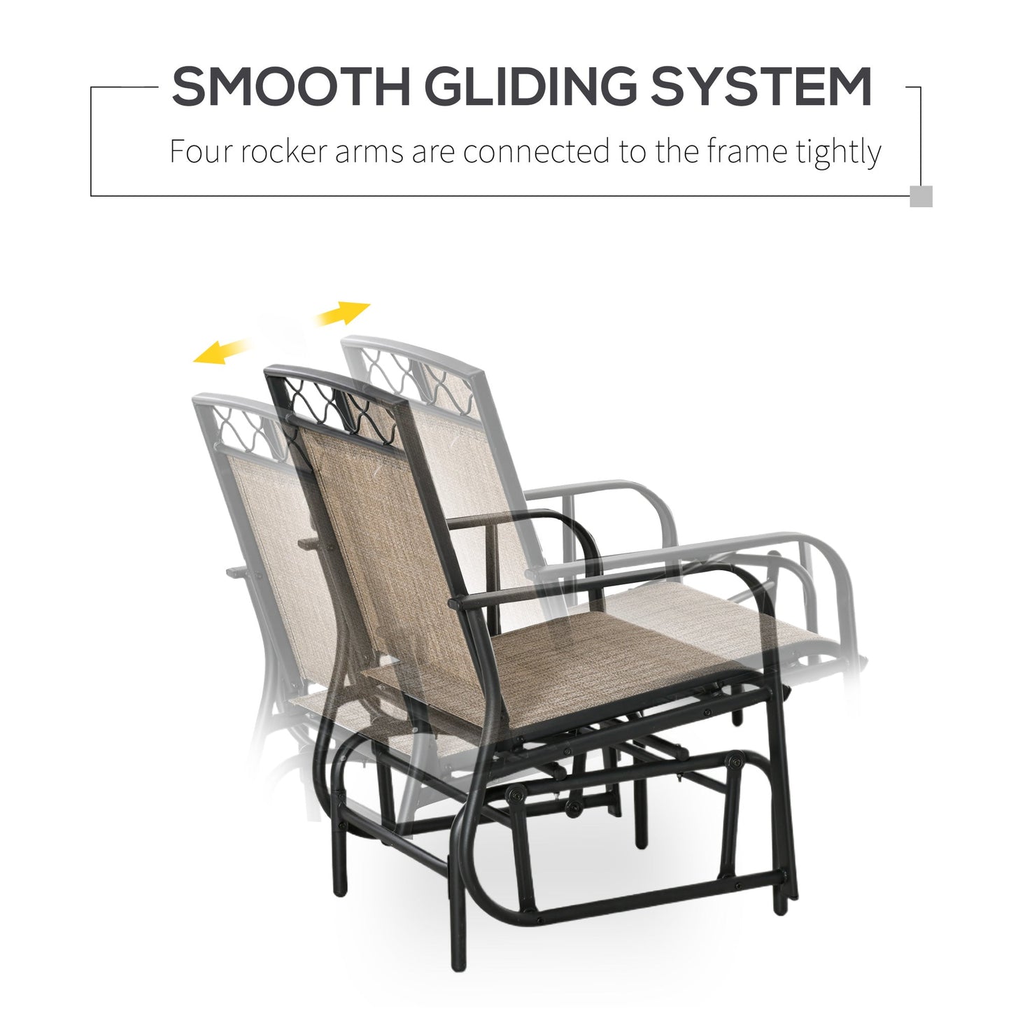 Double Outdoor Glider Chair, 2 Seater Patio Rocking Chairs, Swing Bench with Tempered Glass Table, Breathable Mesh Fabric for Backyard, Garden, Porch, Brown
