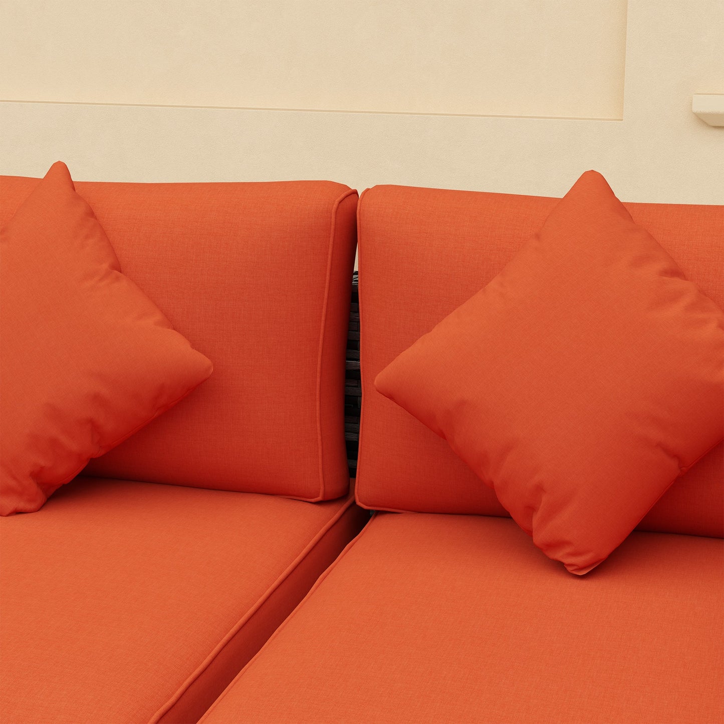 8 Pieces PE Rattan Corner Sofa Set, Outdoor Garden Furniture Set, Patio Wicker Sofa Seater w/ Cushion, Washable Cushion Cover & Tempered Glass Table, Orange