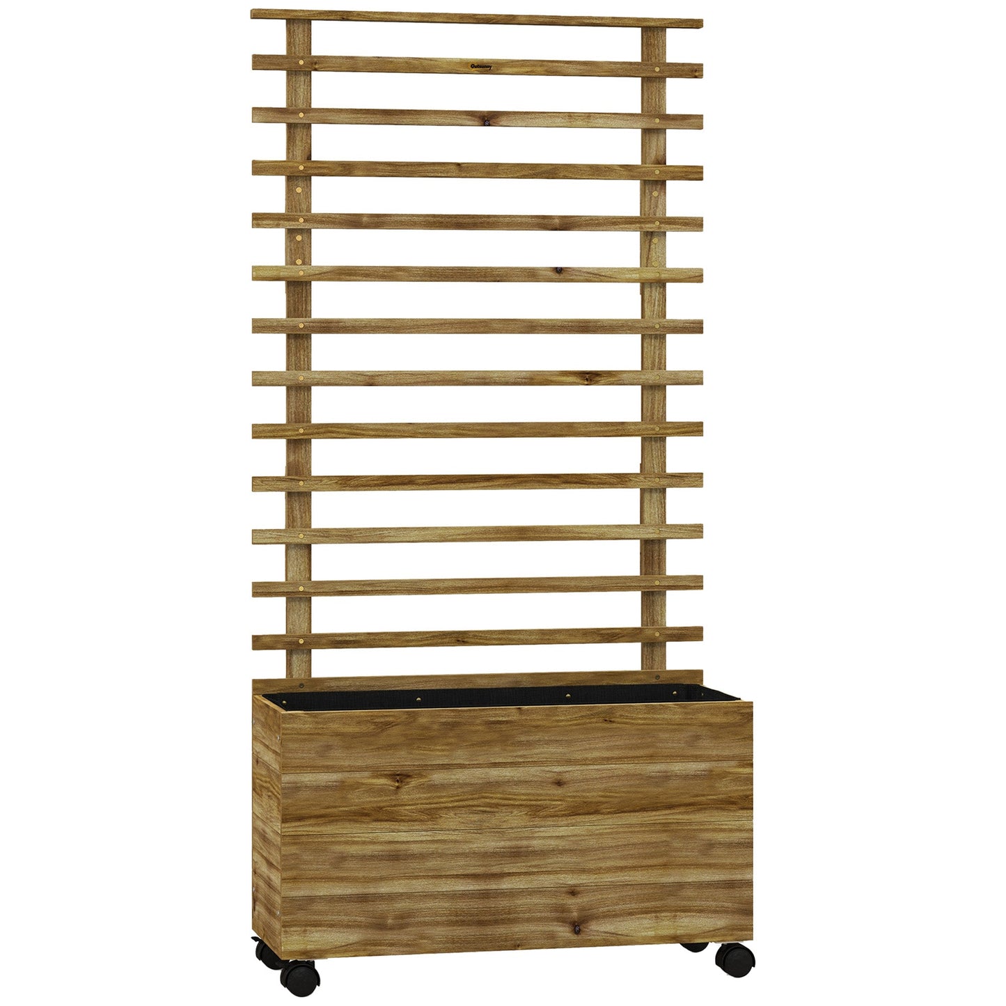 Outdoor Wooden Planters with Trellis Free Standing Flower Raised Beds for Garden with 4 Wheels for Climbing Plants, 76 x 30 x 155cm, Natural