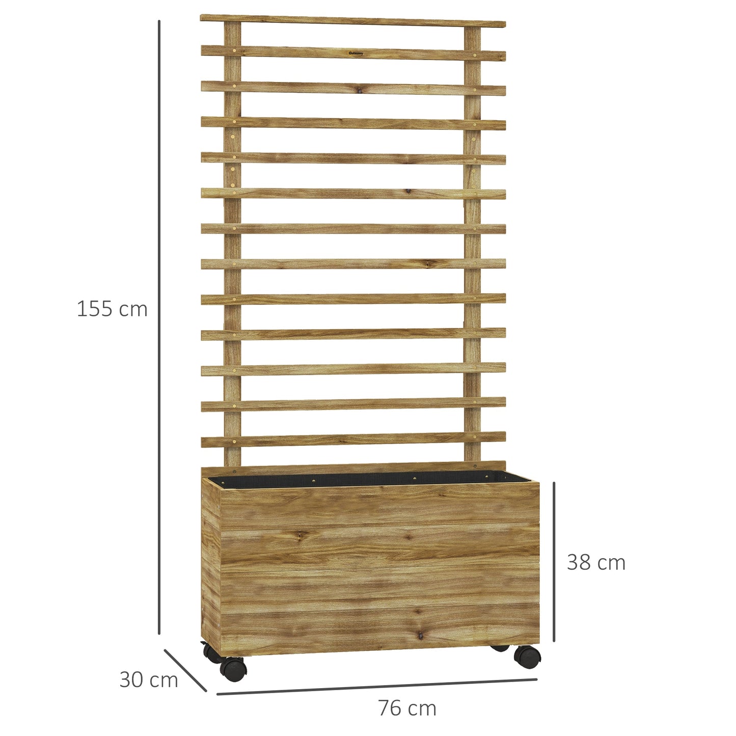 Outdoor Wooden Planters with Trellis Free Standing Flower Raised Beds for Garden with 4 Wheels for Climbing Plants, 76 x 30 x 155cm, Natural