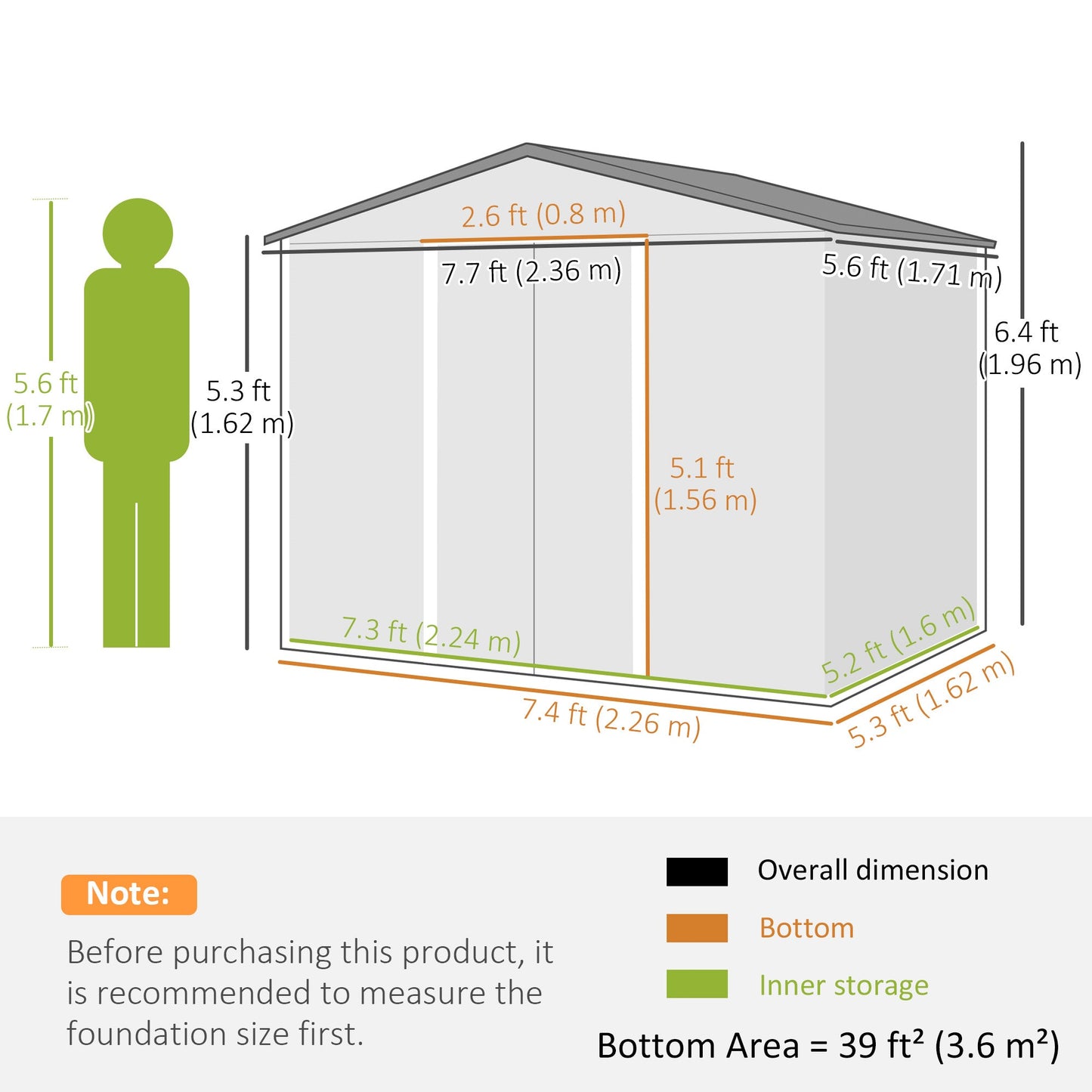 7.7 x 5.7ft Metal Garden Shed with Ventilation Slots and Sliding Doors, Galvanised Outdoor Tool Storage House, Brown Wood Effect