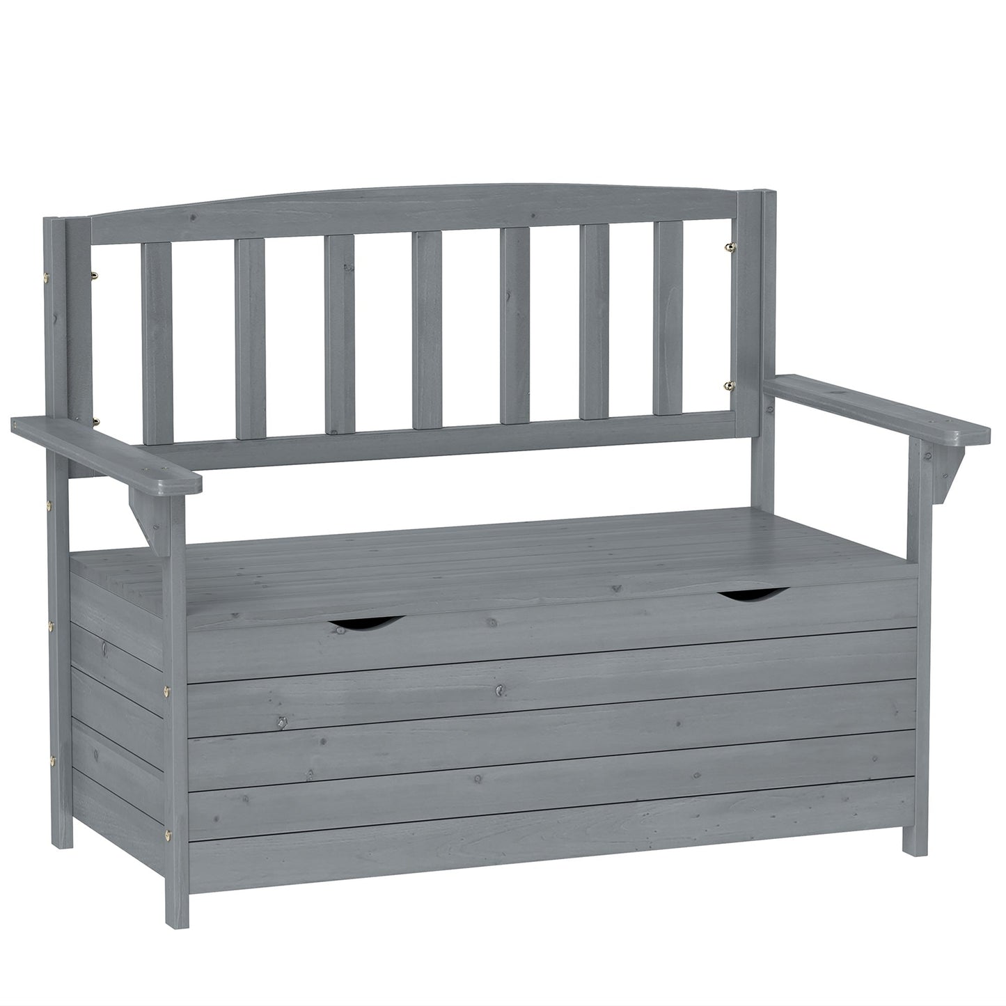 Outdoor 2 Seater Garden Bench, Wooden Bench with Storage, Garden Storage Bench with Backrest, Arm Rests for Outdoor Patio Porch, 112 x 84 x 58 cm, Dark Grey