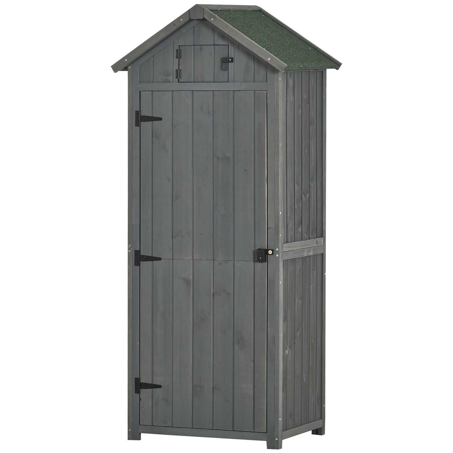 Wooden Garden Shed, Utility Outdoor Small Shed with Lockable Double Doors, Shelves and Roof Hatch, Grey