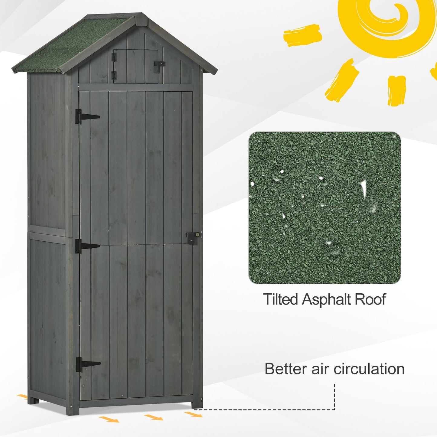 Wooden Garden Shed, Utility Outdoor Small Shed with Lockable Double Doors, Shelves and Roof Hatch, Grey