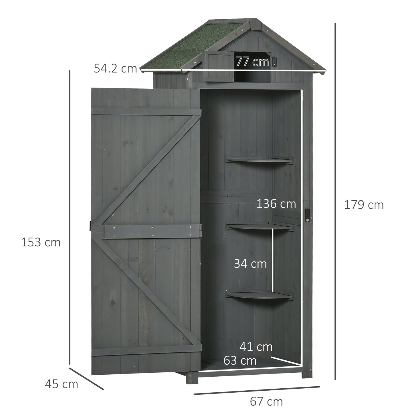 Wooden Garden Shed, Utility Outdoor Small Shed with Lockable Double Doors, Shelves and Roof Hatch, Grey