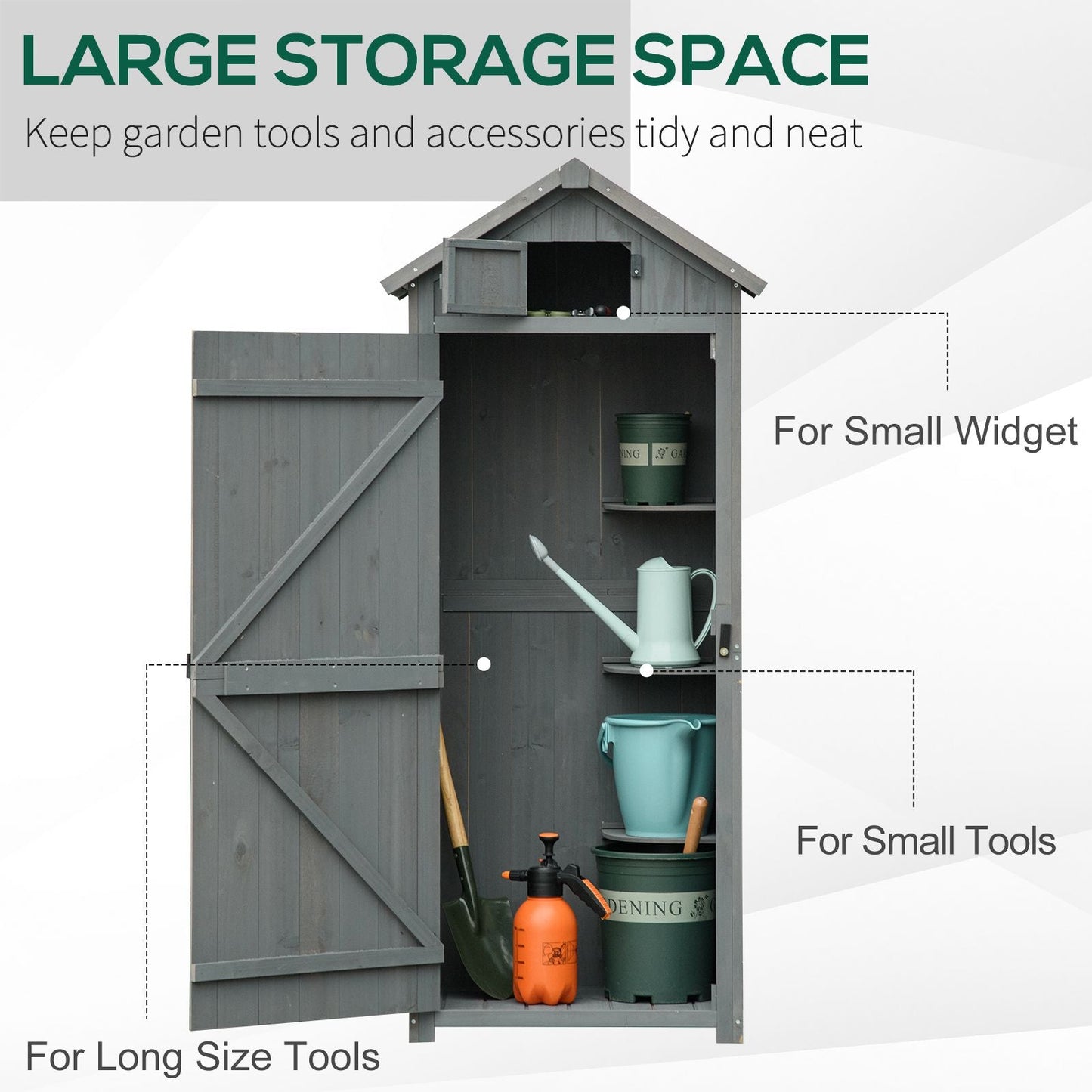 Wooden Garden Shed, Utility Outdoor Small Shed with Lockable Double Doors, Shelves and Roof Hatch, Grey