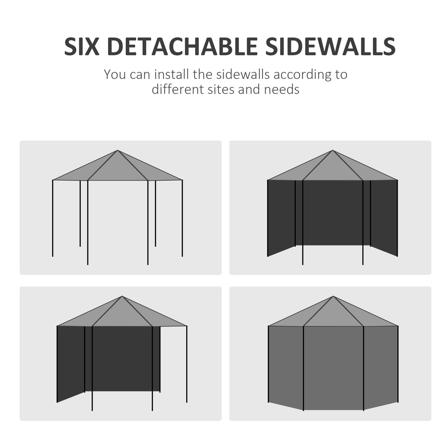 4m Hexagonal Gazebo Canopy Party Tent with 6 Removable Side Walls for Outdoor Event with Windows and Doors, White