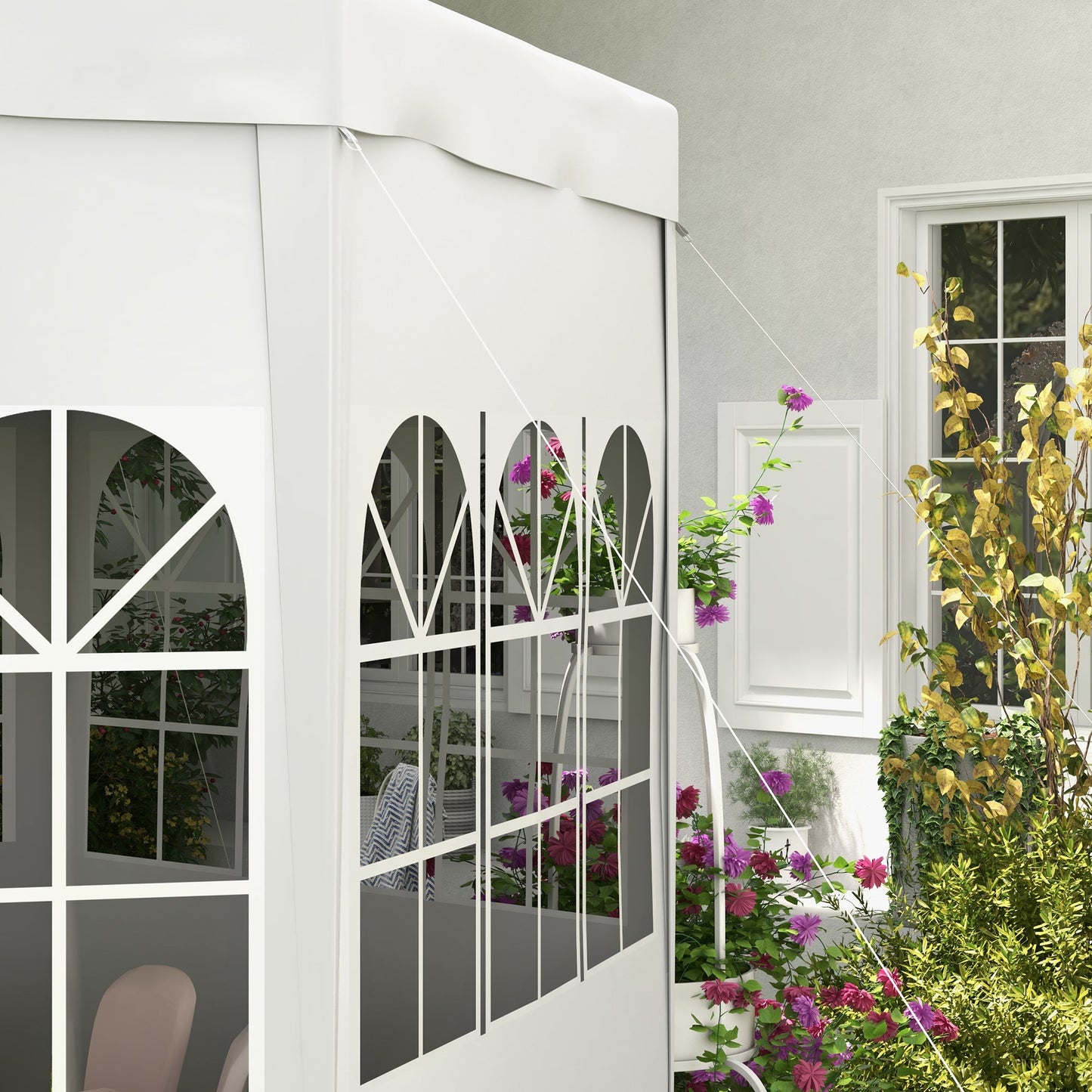 4m Hexagonal Gazebo Canopy Party Tent with 6 Removable Side Walls for Outdoor Event with Windows and Doors, White