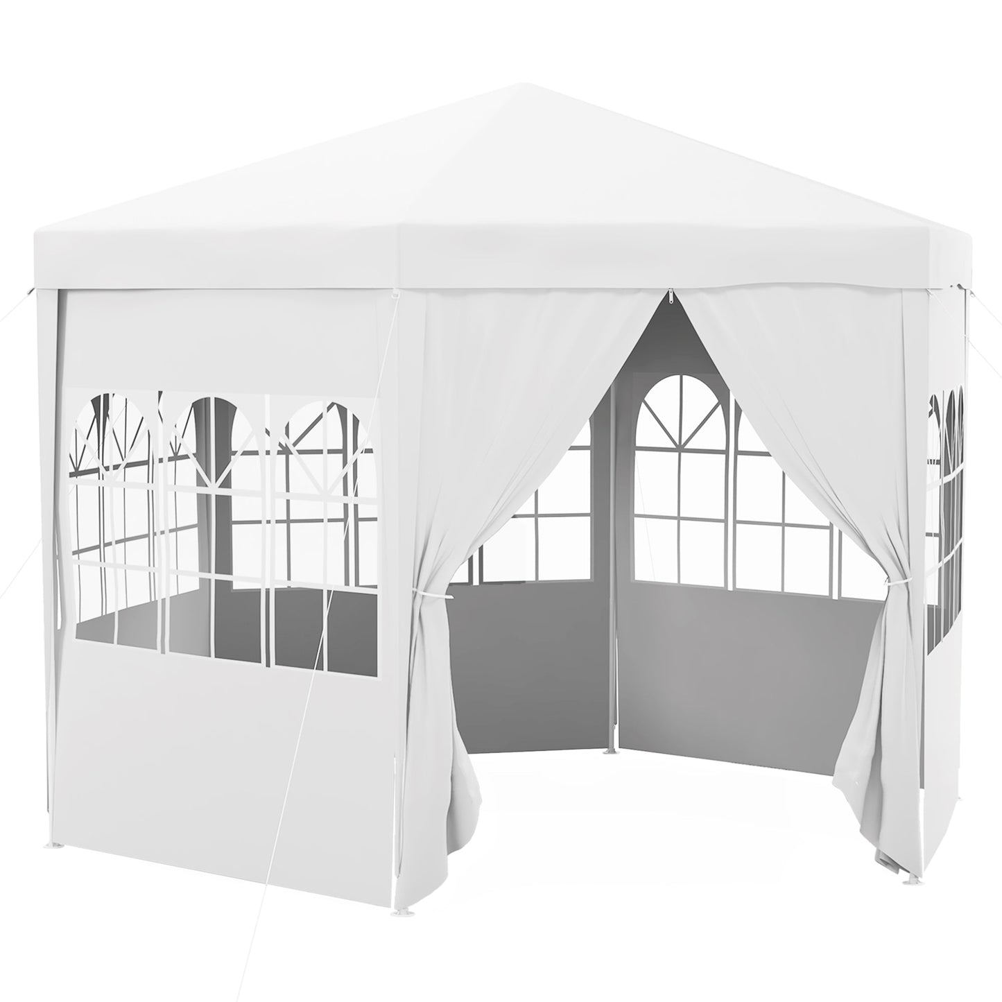 4m Hexagonal Gazebo Canopy Party Tent with 6 Removable Side Walls for Outdoor Event with Windows and Doors, White