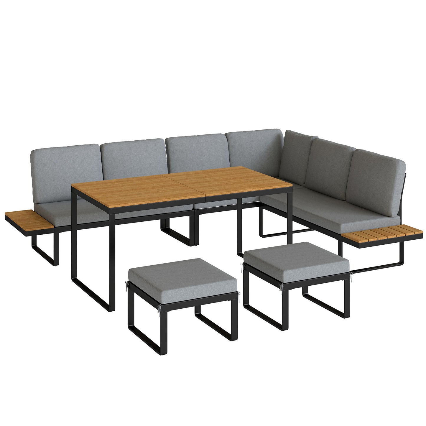 6-Piece Garden Corner Sofa Set with Cushions, 6-8 Seater Aluminium Garden Furniture Set with Coffee Table, Patio Sectional Conservatory Furniture for Patio & Terrace, Grey