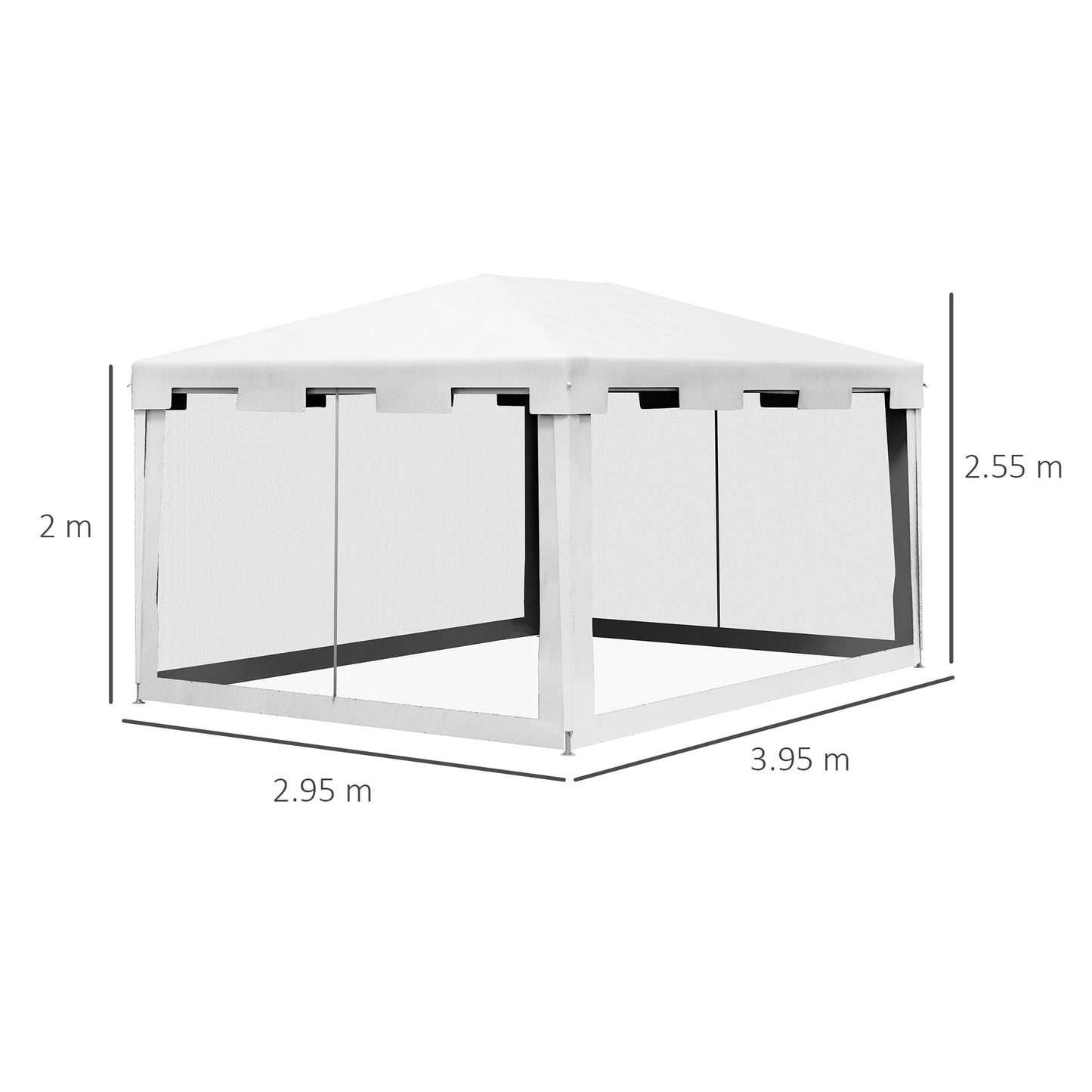 4 m x 3 m Gazebo Party Tent Outdoor Canopy Garden Sun Shade with Mesh Sidewalls, White